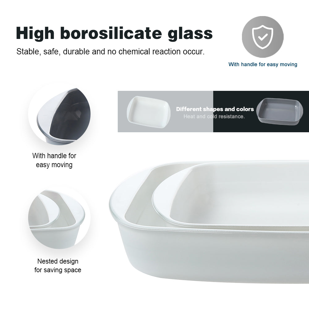 Delight King Baking Pans Set – Practical Casserole Dish - Borosilicate Glass Baking Dish with Organic Silicone Color Coating – Multifunctional Baking Dishes for Oven – Non-Stick Glass Cookware
