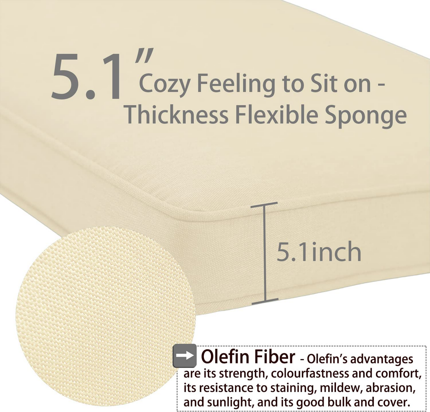 Patio Deep Chair Cushion - Set of 2 - Total 6 pieces (Beige)