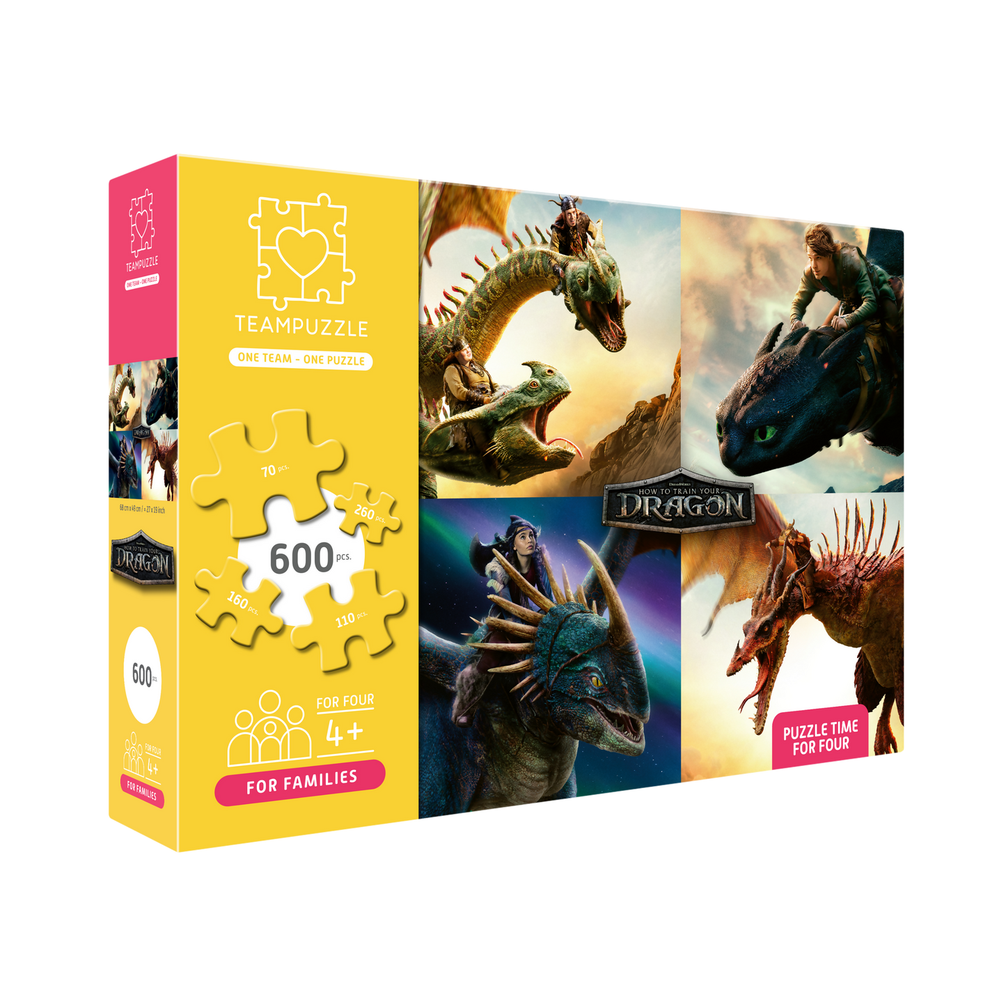 TEAMPUZZLE FOR FAMILIES: How to Train Your Dragon – 600-Piece Family Jigsaw Puzzle – Large & Small Puzzle Pieces – Ages 4+