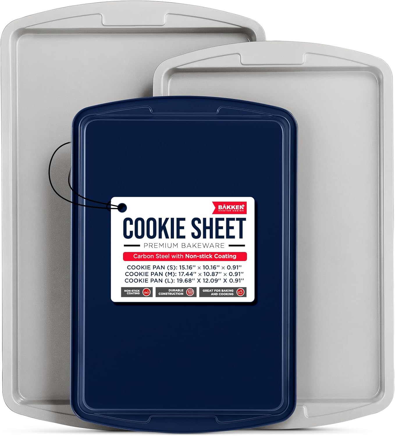 Bakken Swiss Cookie Sheet 3 Piece Set - Non-Stick, Stackable Baking Pans, White marble Deluxe Ceramic Coating – Dishwasher Safe - for Home Baking