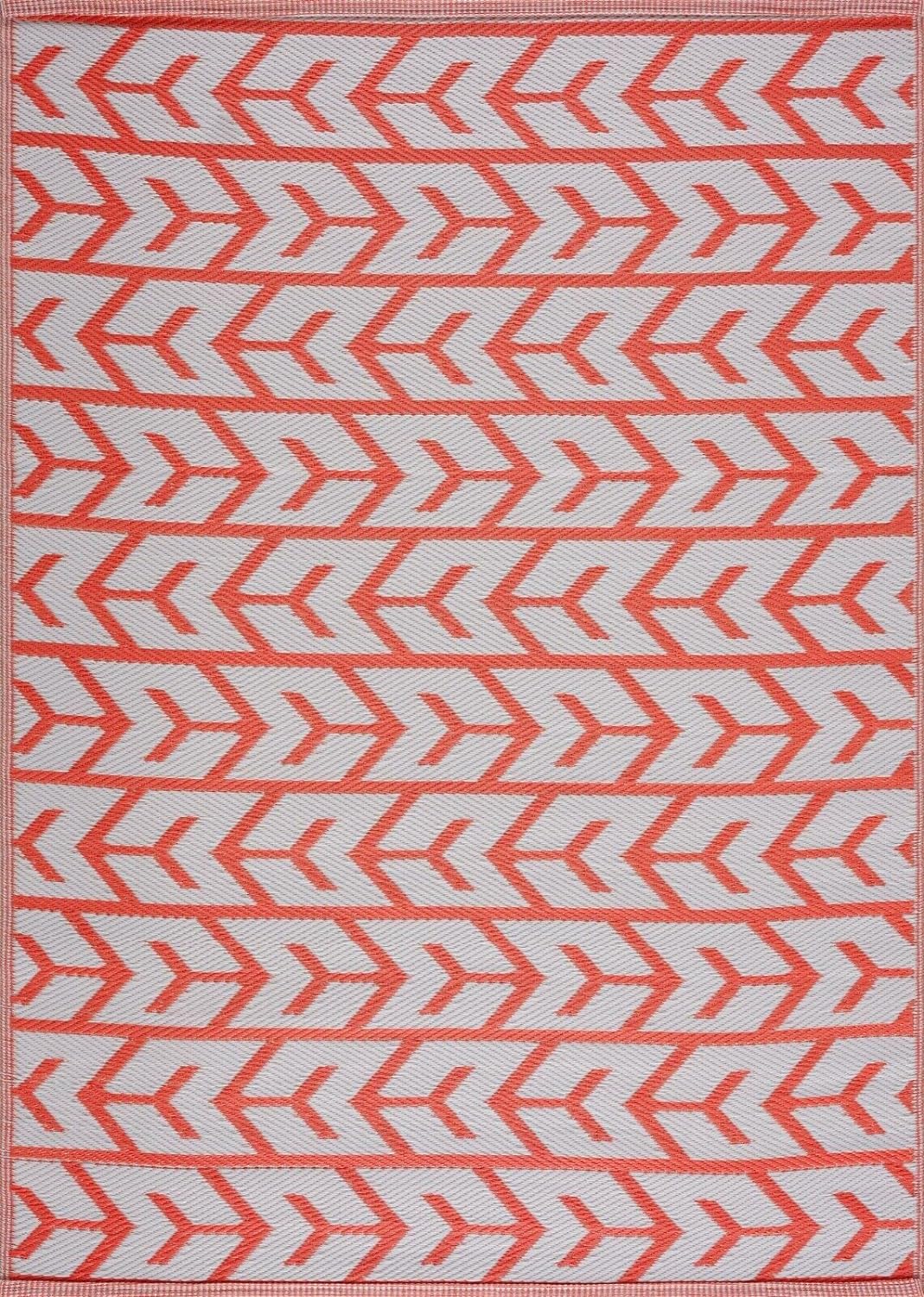 Playa Outdoor Rug - Crease-Free Recycled Plastic Floor Mat for Patio, Camping, Beach, Balcony, Porch, Deck - Weather, Water, Stain, Lightweight, Fade and UV Resistant - Amsterdam- Orange & White