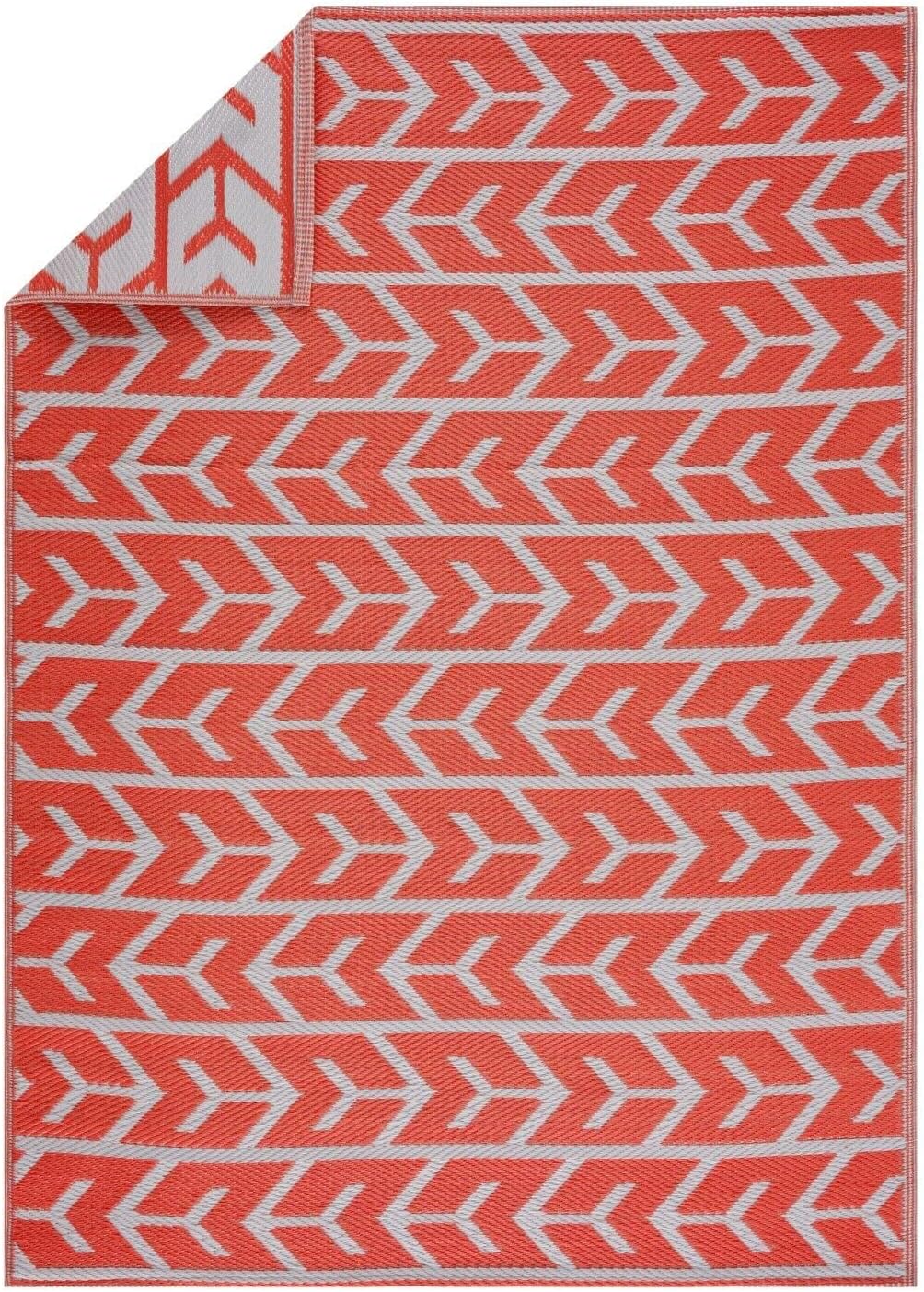 Playa Outdoor Rug - Crease-Free Recycled Plastic Floor Mat for Patio, Camping, Beach, Balcony, Porch, Deck - Weather, Water, Stain, Lightweight, Fade and UV Resistant - Amsterdam- Orange & White