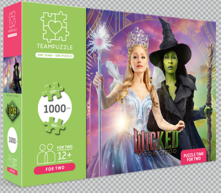 TEAMPUZZLE for TWO: Wicked: for Good - 1,000pc Puzzle, 2 Jigsaw Sections, Witch Movie Character Scene, 27x19, Includes QR Code Extras, Family & Friends 12+