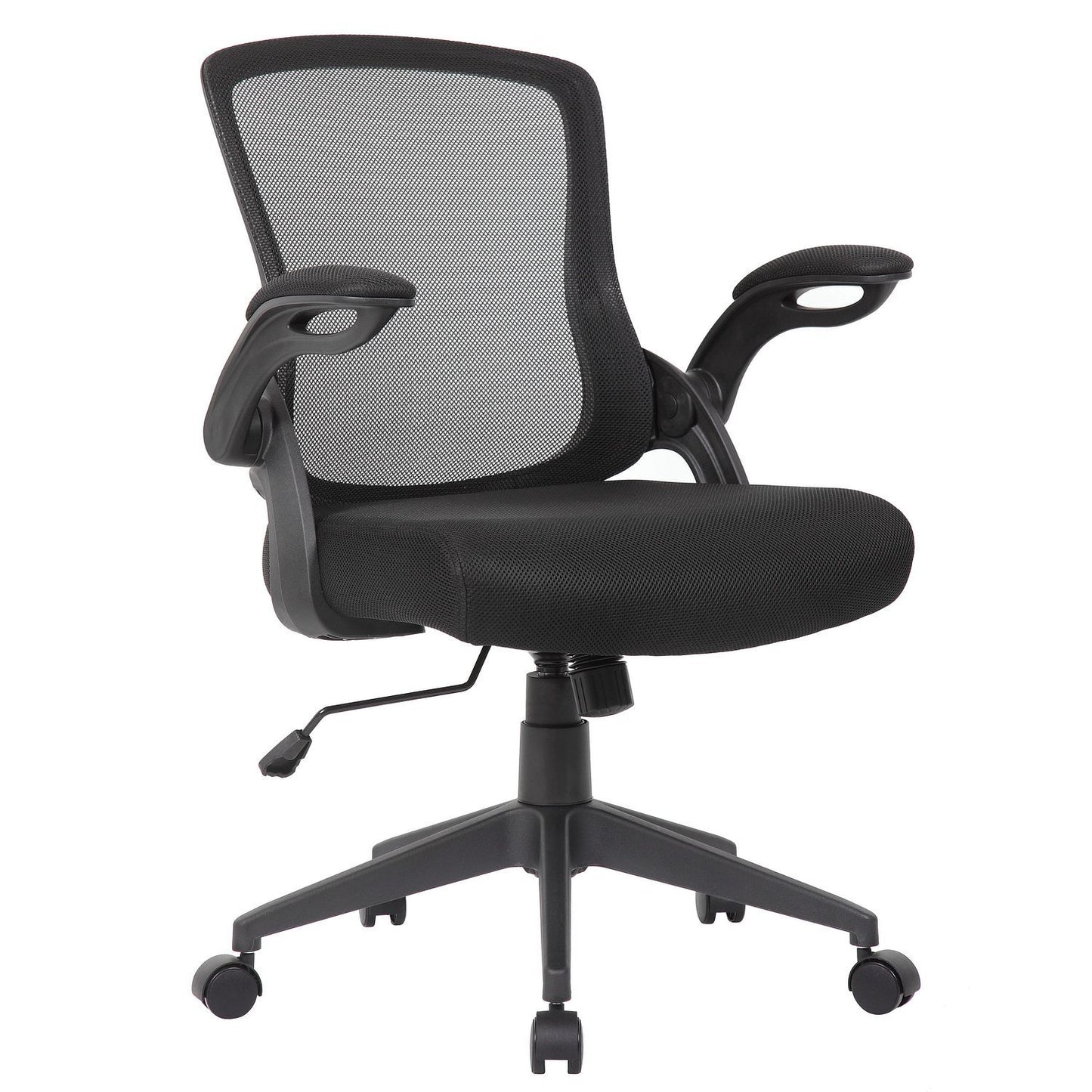 Office Chair With Mid Back Design, Adjustable Height And Foldable Armrests - Black