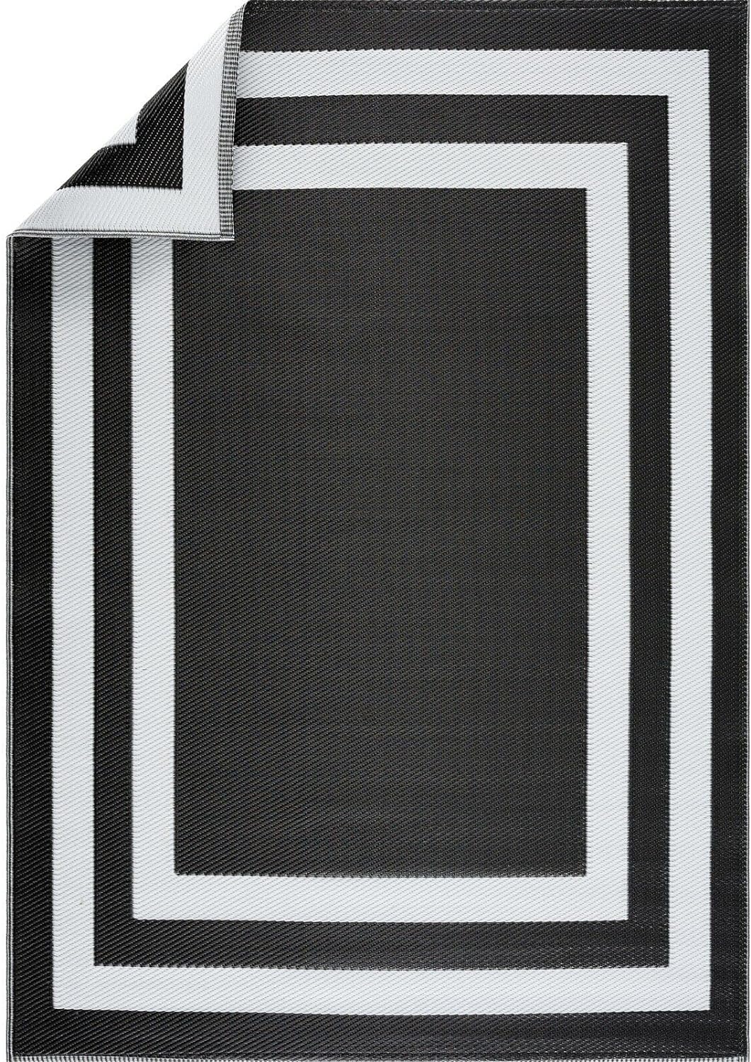 Playa Outdoor Rug - Crease-Free Recycled Plastic Floor Mat for Patio, Camping, Beach, Balcony, Porch, Deck - Weather, Water, Stain, Lightweight, Fade and UV Resistant - Paris- Black & White
