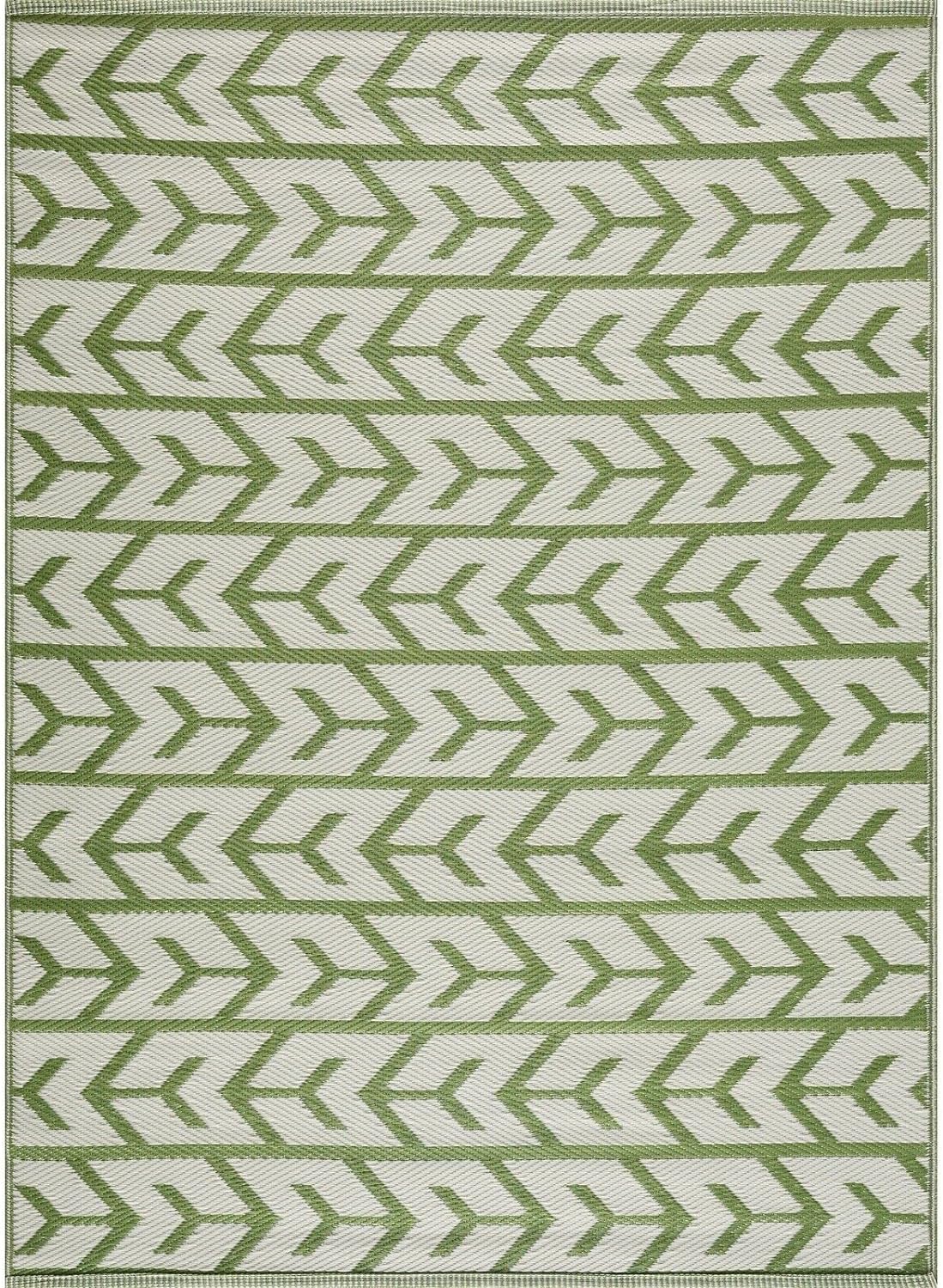 Playa Outdoor Rug - Crease-Free Recycled Plastic Floor Mat for Patio, Camping, Beach, Balcony, Porch, Deck - Weather, Water, Stain, Lightweight, Fade and UV Resistant - Amsterdam- Green & Creme