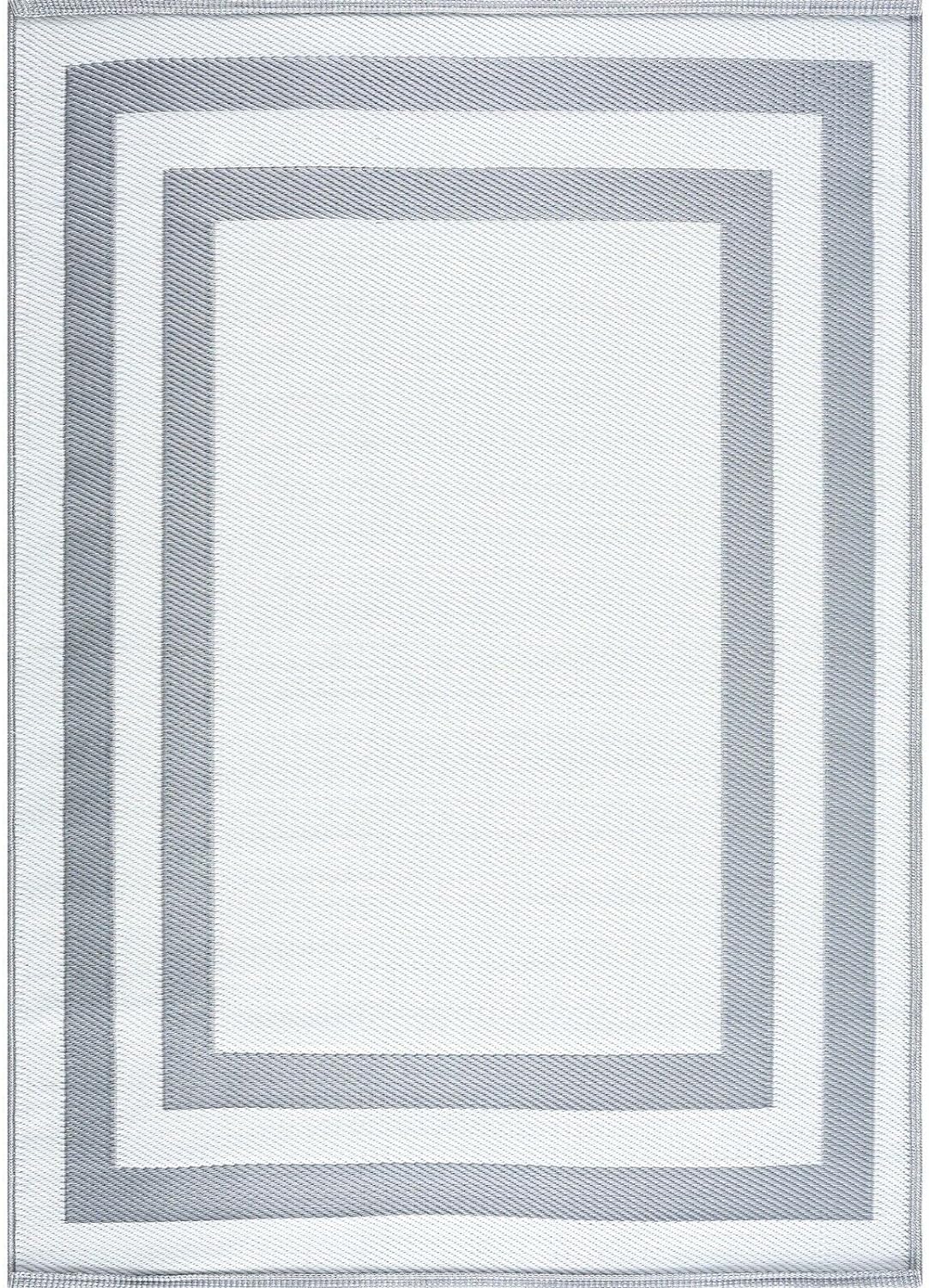 Playa Outdoor Rug - Crease-Free Recycled Plastic Floor Mat for Patio, Camping, Beach, Balcony, Porch, Deck - Weather, Water, Stain, Lightweight, Fade and UV Resistant - Paris- Gray & White