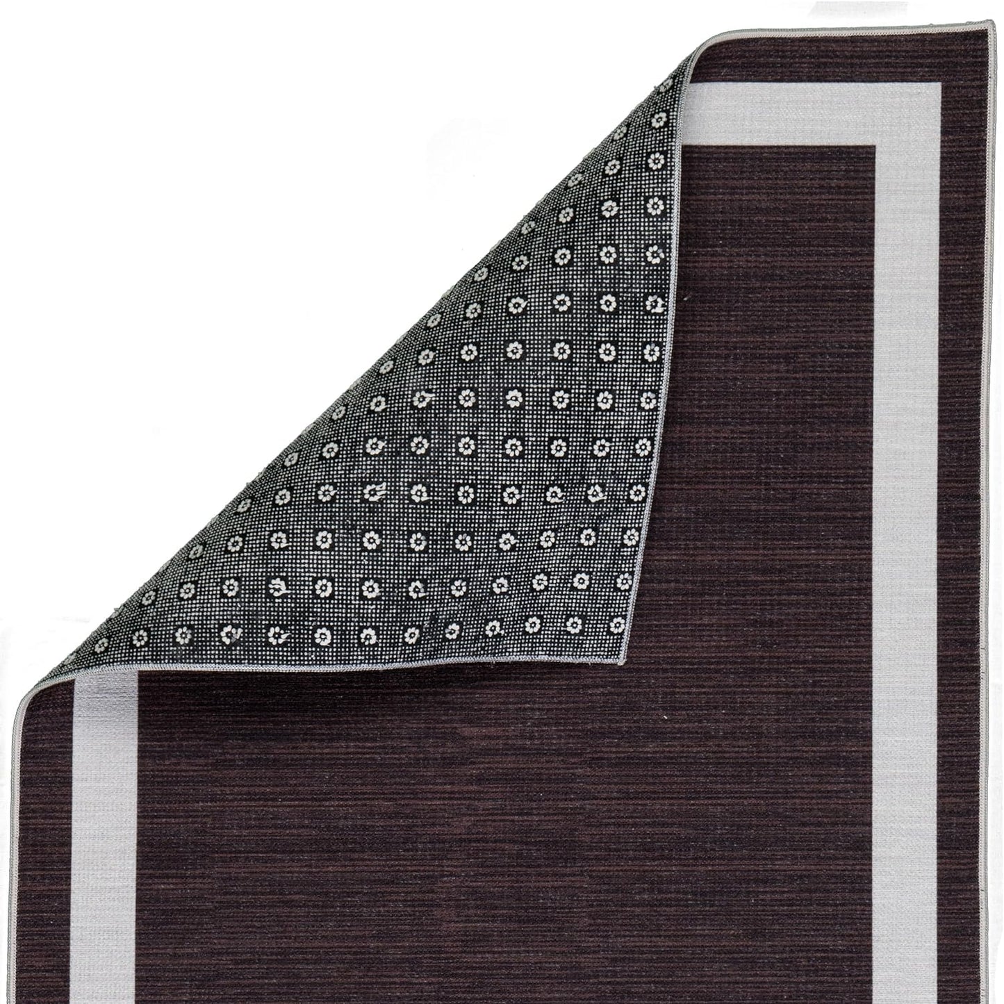 Playa Rug Machine Washable Area Rug With Non Slip Backing - Stain Resistant - Eco Friendly - Family and Pet Friendly - Everest Geometric Modern Bordered Brown&Creme Design