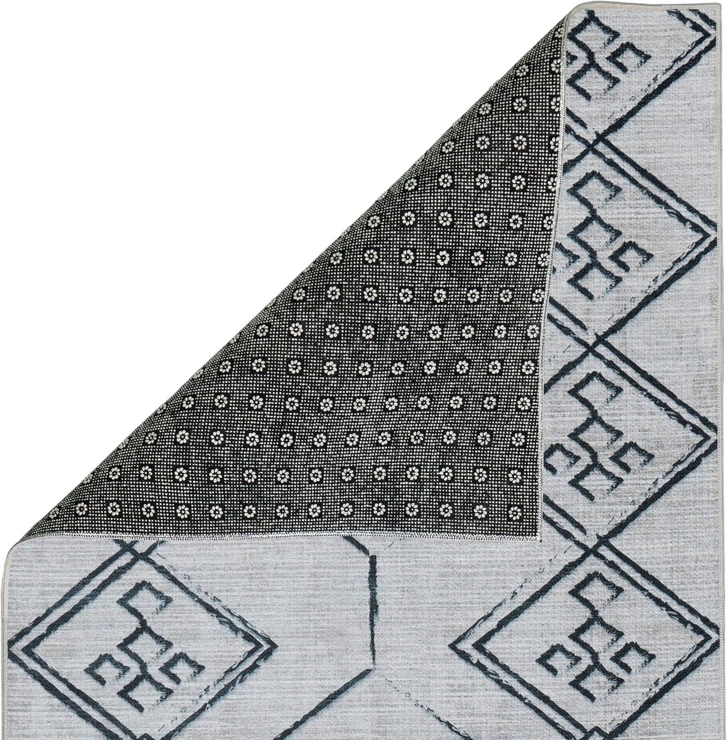 Playa Rug Machine Washable Area Rug With Non Slip Backing - Stain Resistant - Eco Friendly - Family and Pet Friendly - Aspen Tribal Moroccan Bohemian Creme&Black Design