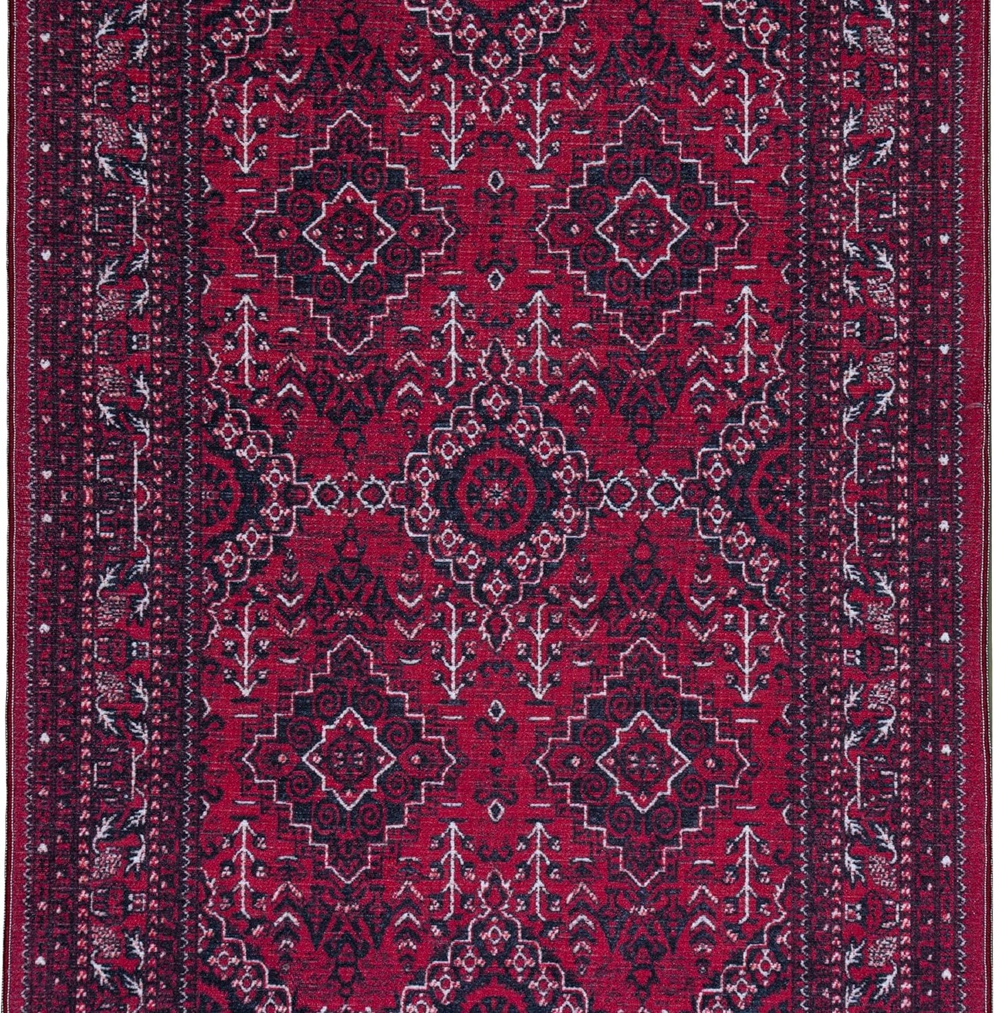 Playa Rug Machine Washable Area Rug With Non Slip Backing - Stain Resistant - Eco Friendly - Family and Pet Friendly - Denali Turkoman Bokhara Oriental Burgundy Design