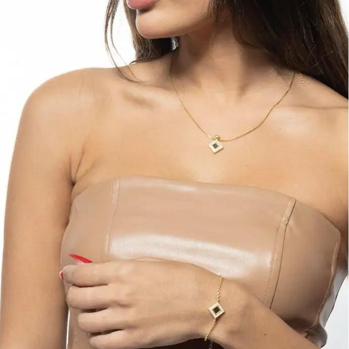 Bond Necklace - 18k Yellow Gold-Plated with White CZ