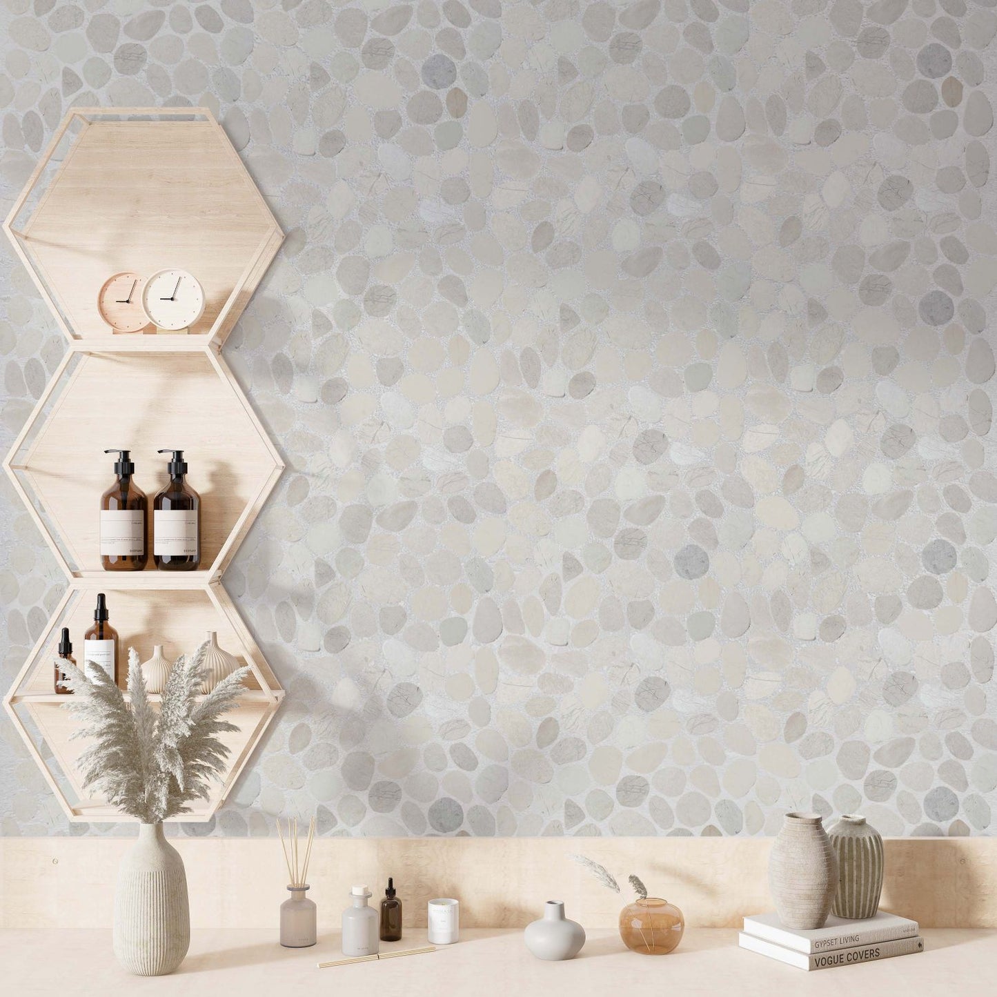 White Timor Sliced Pebble Mosaic Wall & Floor Tile