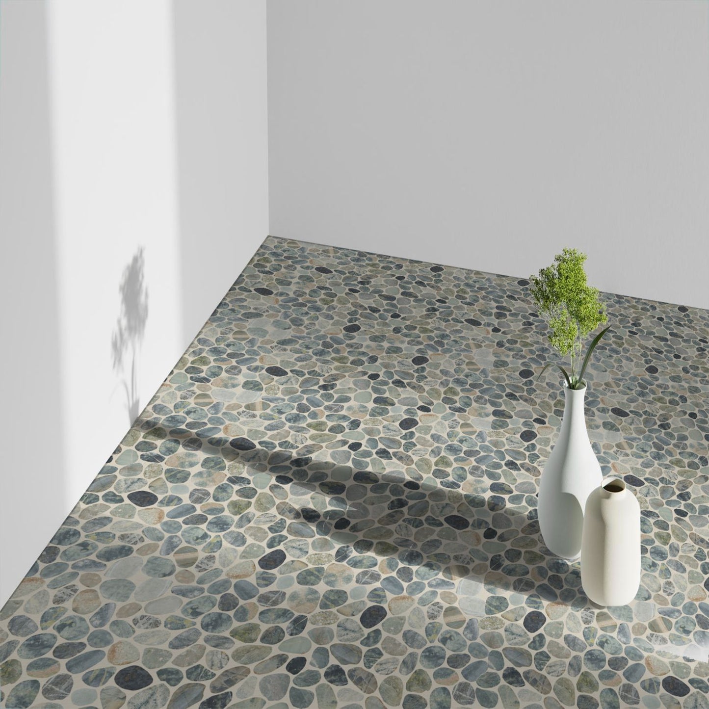 Teal Blue Sliced Pebble Mosaic Wall & Floor Tile