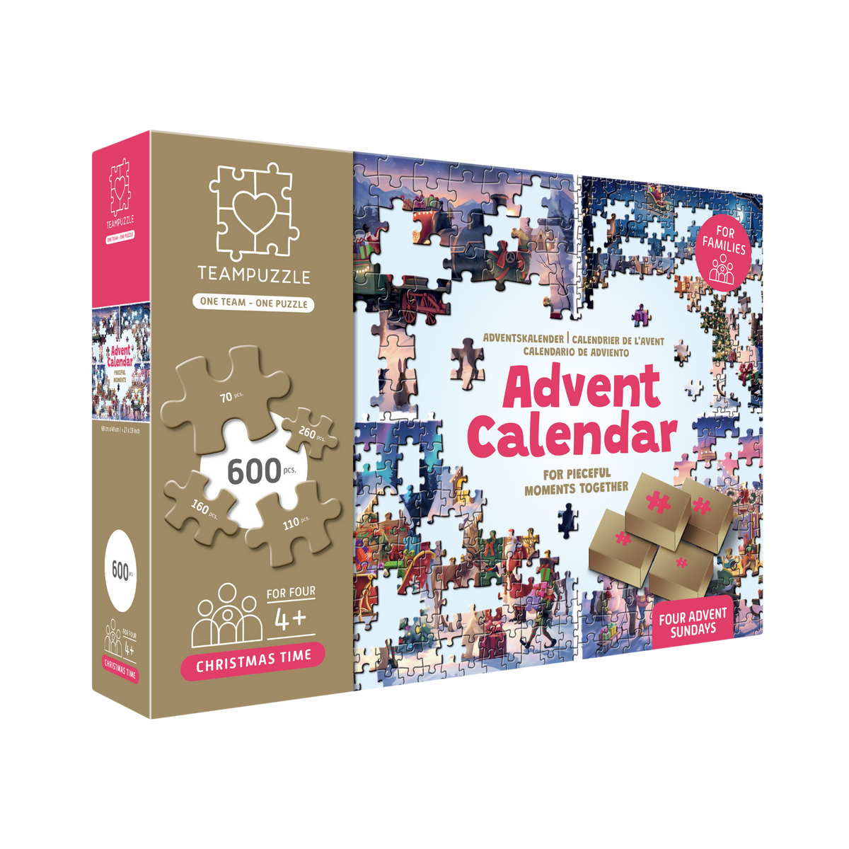 TEAMPUZZLE CHRISTMAS TIME: Christmas Wonderland – 600-Piece Jigsaw Puzzle Advent Calendar – Ages 12+