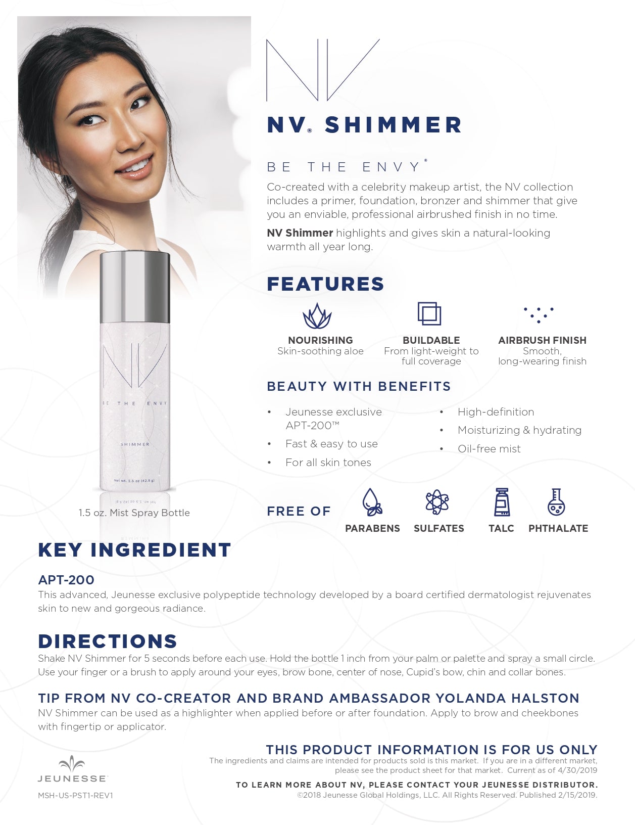 NV Perfecting Mist SHIMMER Buildable Coverage Professional Airbrush Makeup with Plant-based Stem Cell Polypeptides, Vitamins