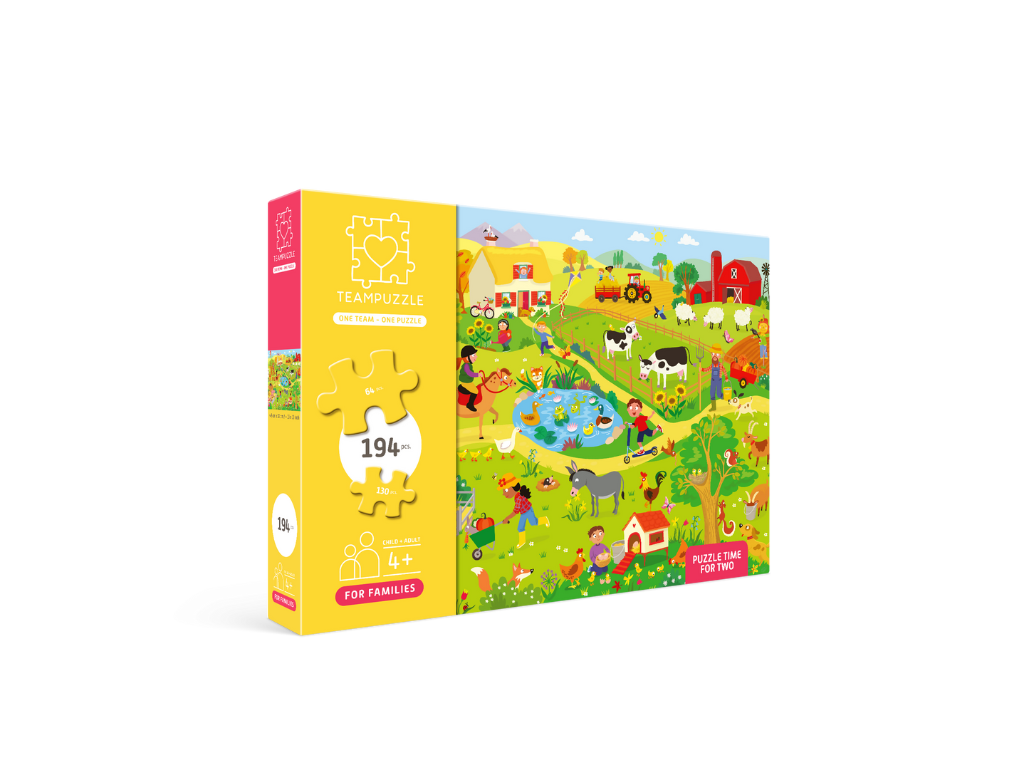 TEAMPUZZLE FOR FAMILIES: On the Farm - 194pc Puzzle, 2 Difficulty Level Sections, 19x13", Lively Animal & Character Scene, Search & Find Activity, Family & Kids 4+