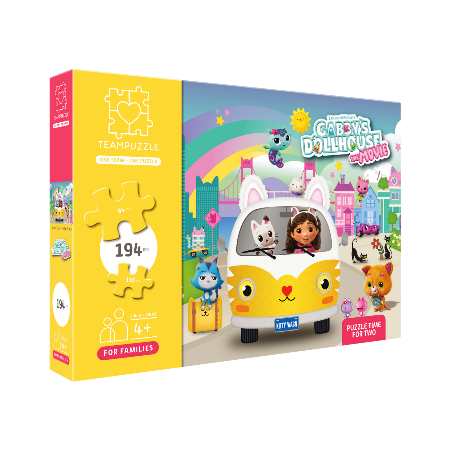 TEAMPUZZLE FOR FAMILIES: Gabby's Dollhouse – 194-Piece Child & Adult Jigsaw Puzzle – Large & Small Puzzle Pieces – Ages 4+