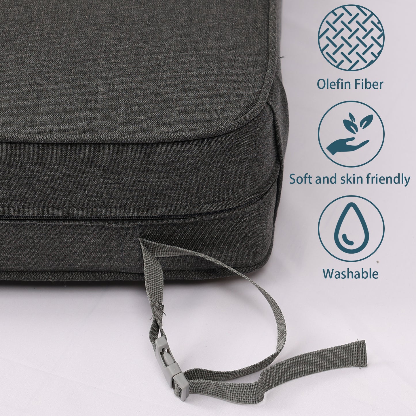 Patio Deep Chair Cushion - Set of 2 - Total 6 pieces (Charcoal)