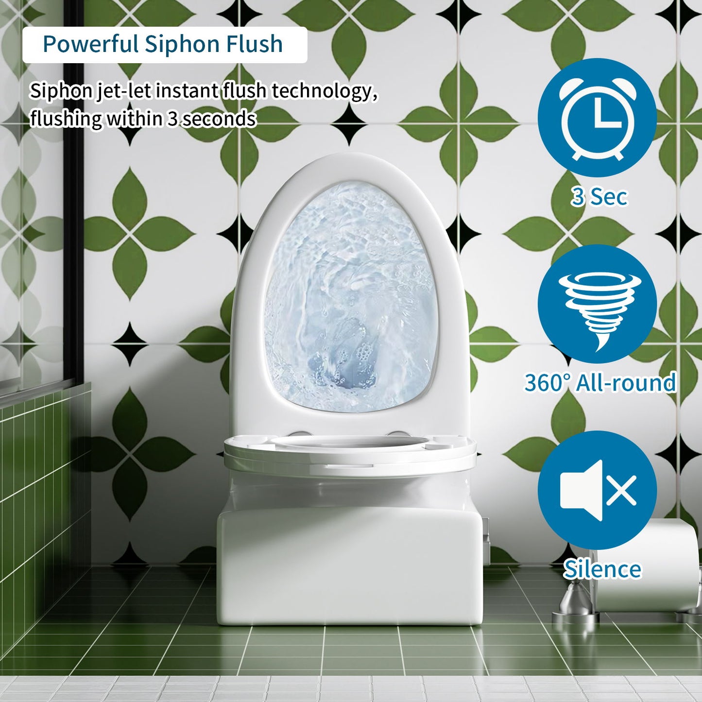 Gloss Tornado Flush 1 Piece Elongated Toilet With Siphonic Side Press, ADA Comfort Chair Height - Gloss White