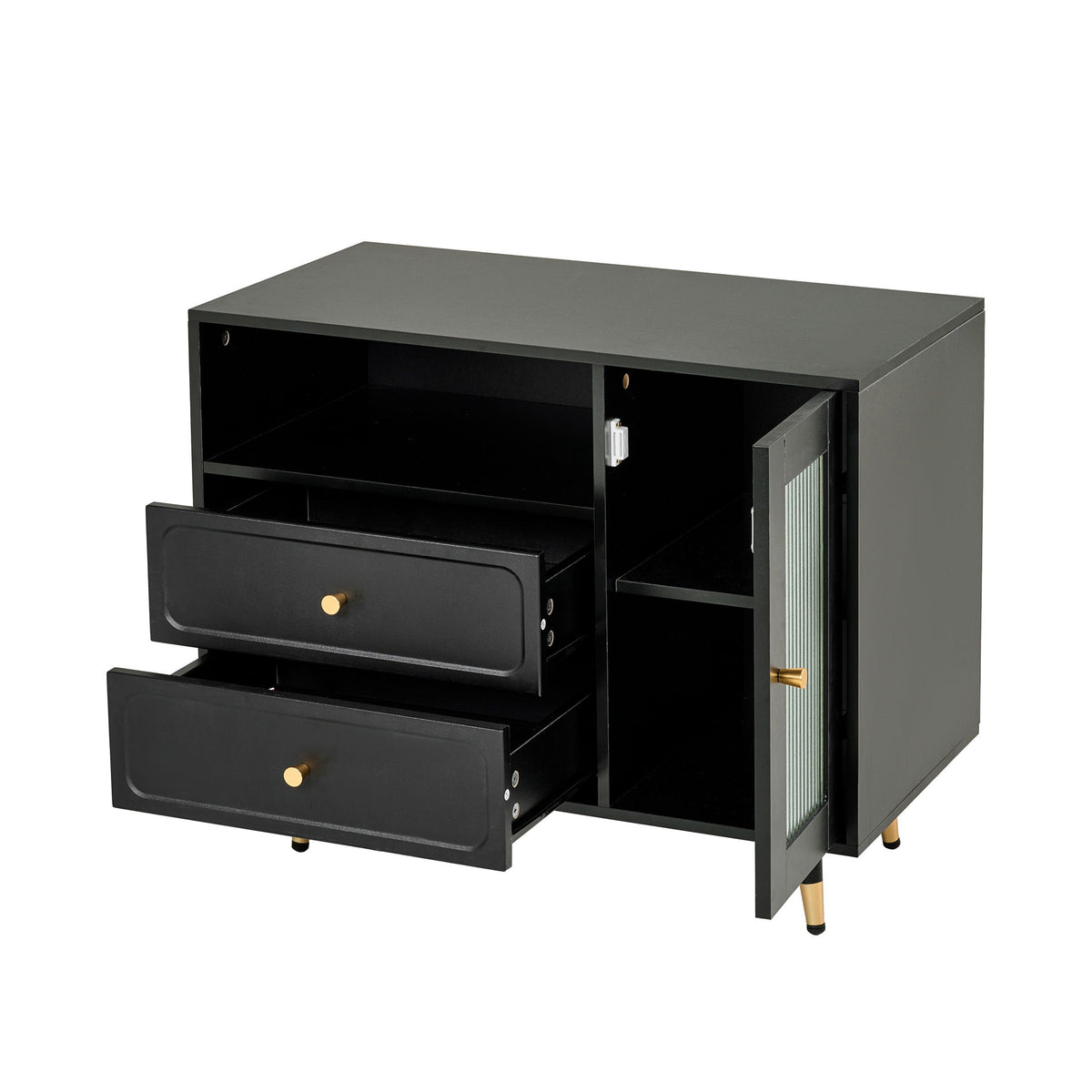 Modern Makeup Vanity Desk With Mirror And Lights Retractable Design Engineered Wood - Black