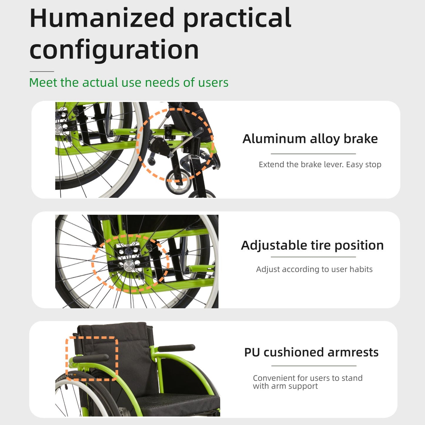Premium Lightweight Foldable Sport Wheelchair All Body Sturdy & Comfortable 250Lbs Capacity Easy Folding 24" Sports Tires Perfect For Outdoor - Black / Green