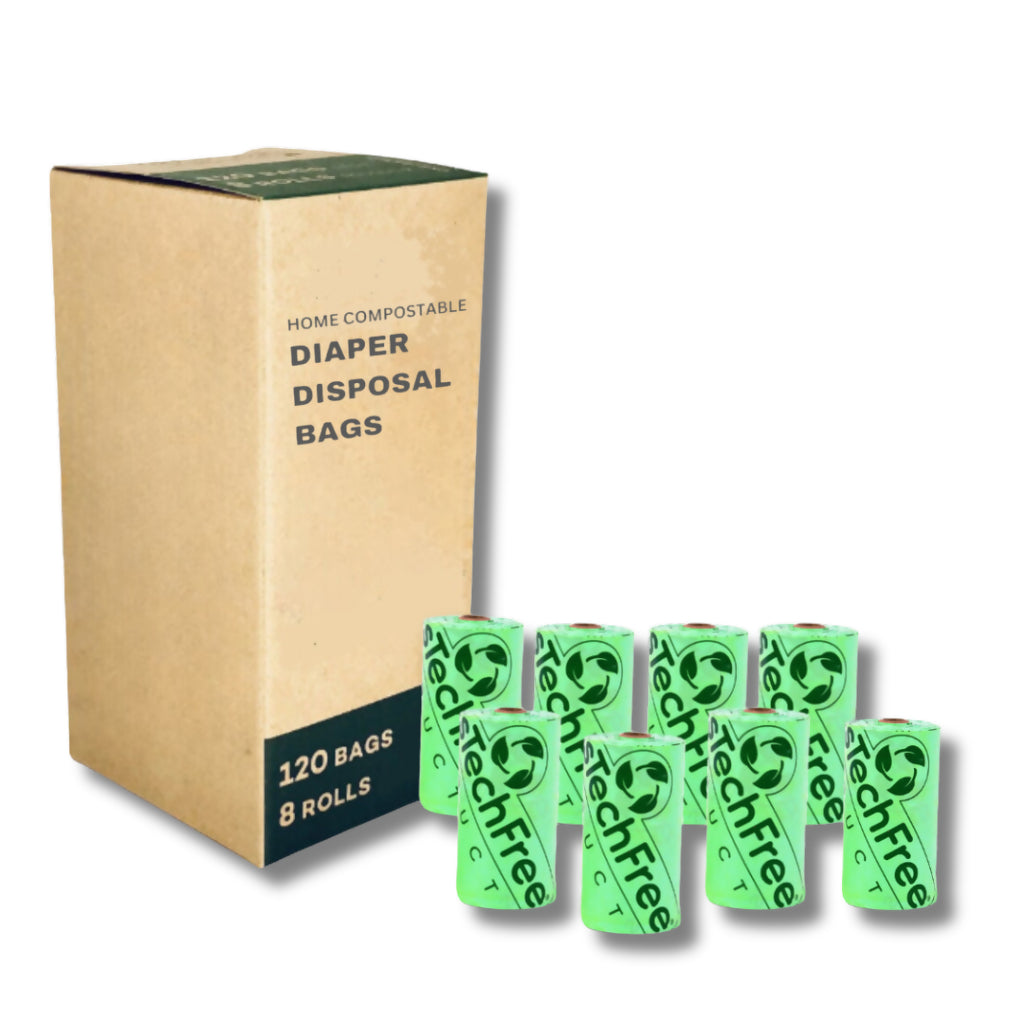 PlasTechFree Diaper Disposal Bags - 100% Home Compostable/Plant-based (120ct)