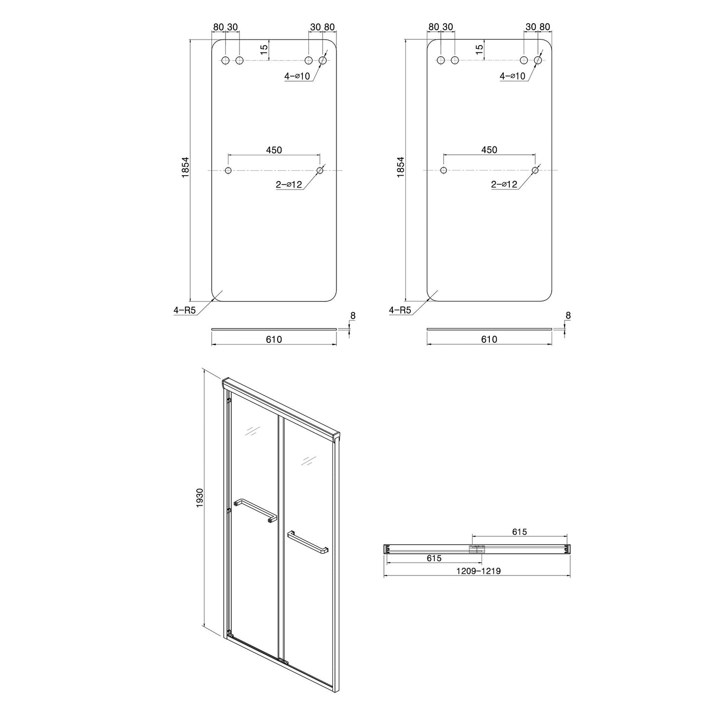 Modern Double Sliding Shower Enclosure, Tempered Glass