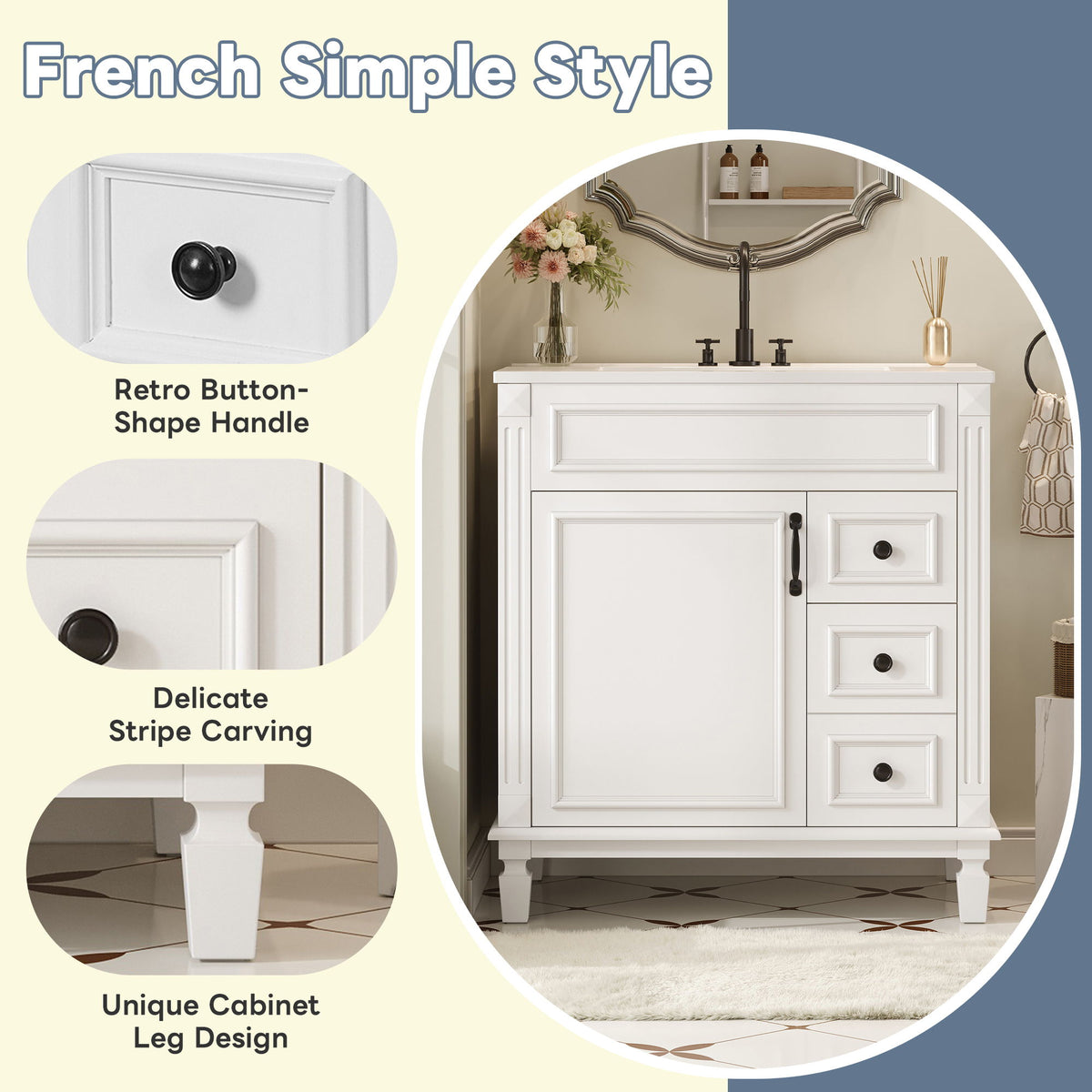 Bathroom Vanity With Sink, Cabinet With 2 Drawers And Adjustable Shelf