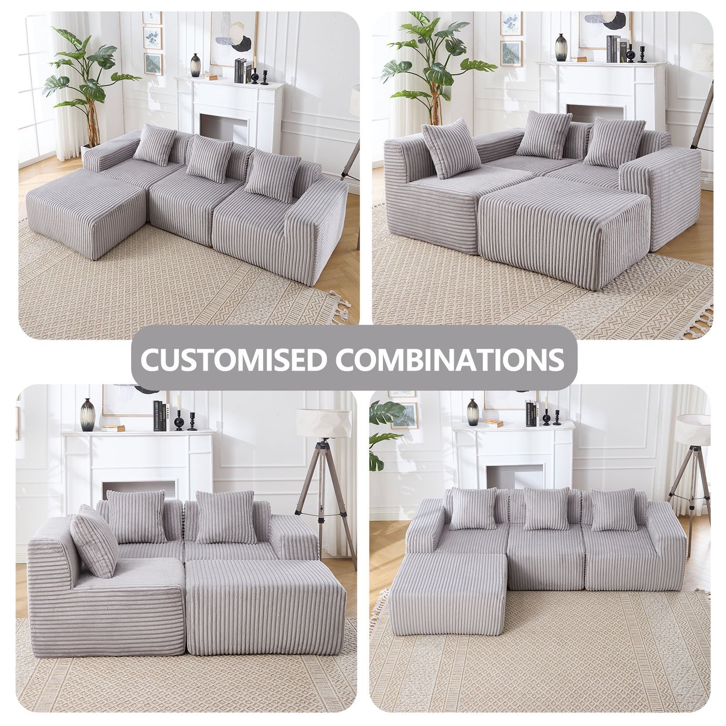 L - Shape Modern Minimalist Modular Sectional Sofa, Upholstered Cloud Couch With Deep Seats