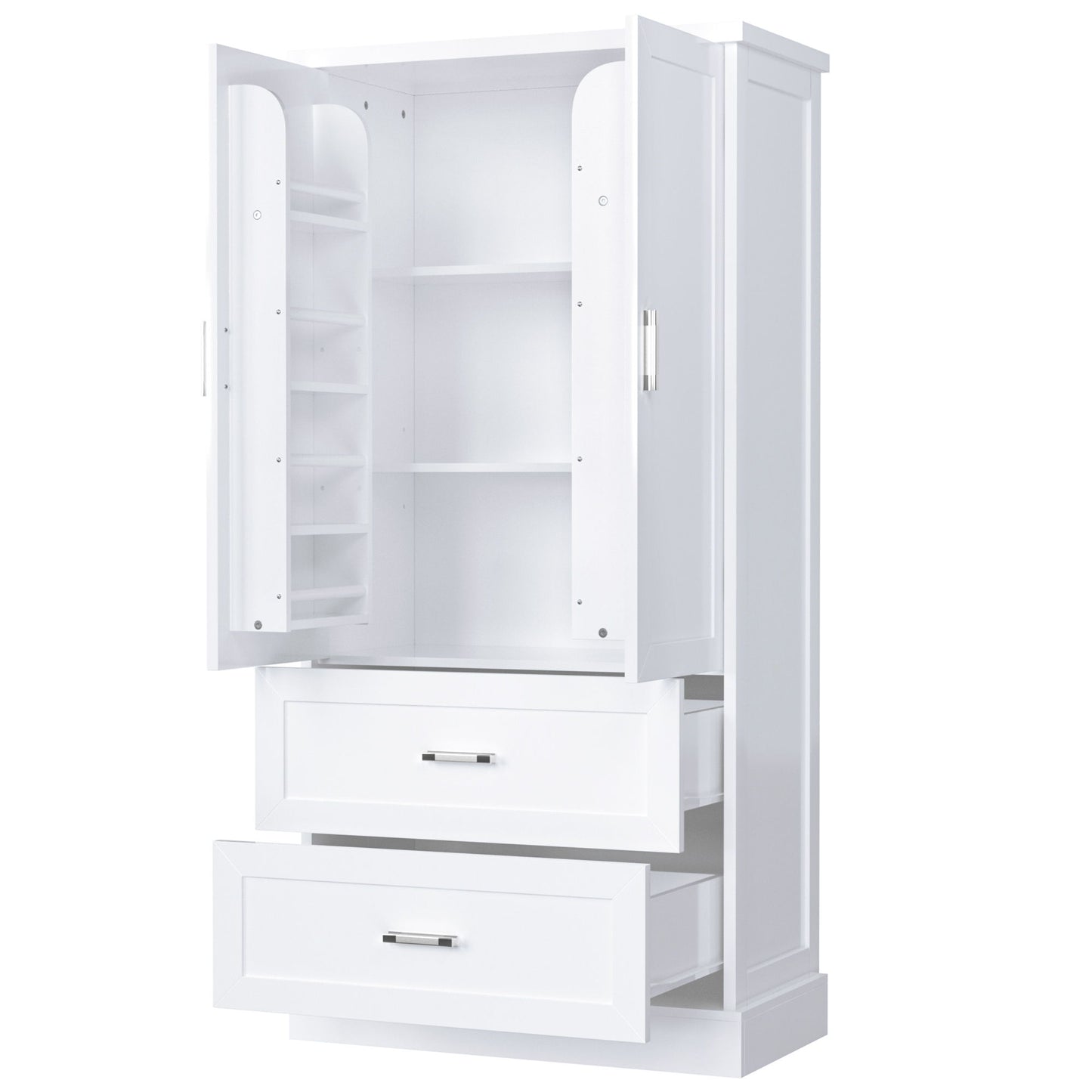 Tall Bathroom Storage Cabinet With 2 Doors And Drawers, Adjustable Shelf