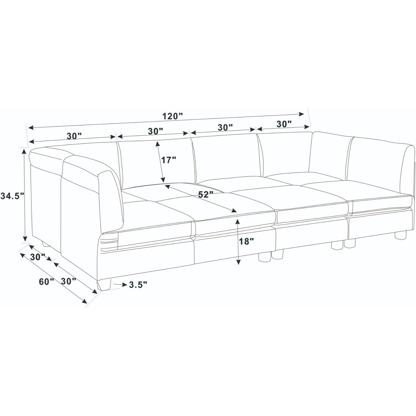 Upholstered Modular Sectional, Customizable Layout, Removable Cushions - Black