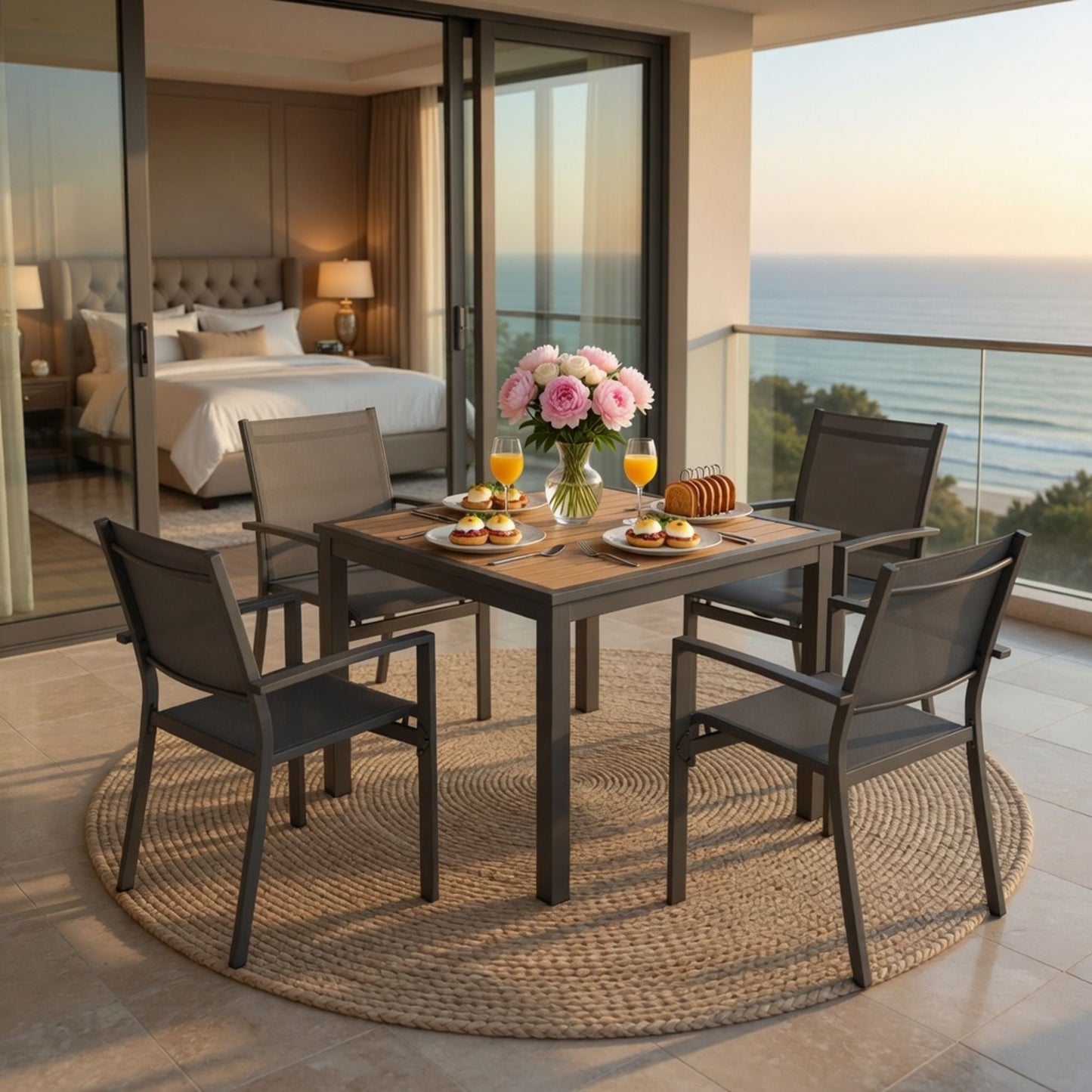 5 Piece Patio Dining Set, Table And Chairs For Outdoor Use - Gray