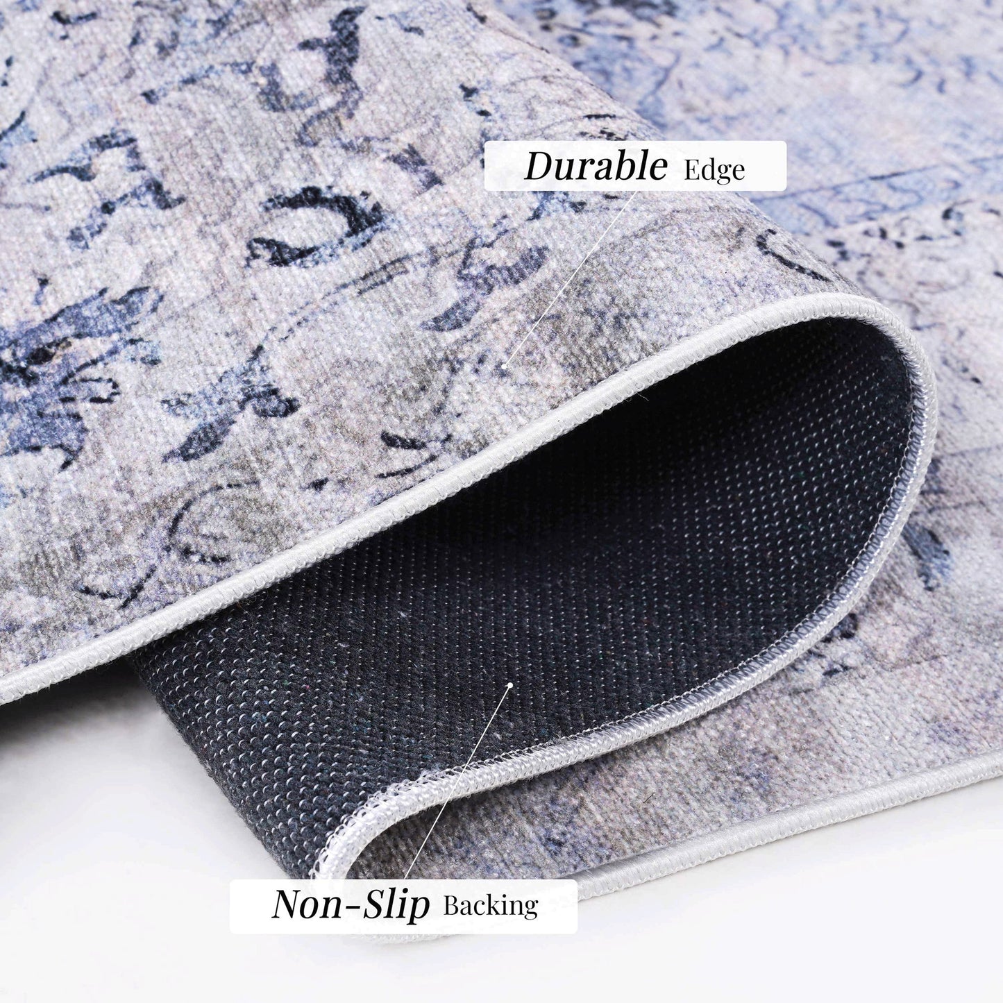 Maval - 8' X 10' Washable Area Rug - Blue / Cream