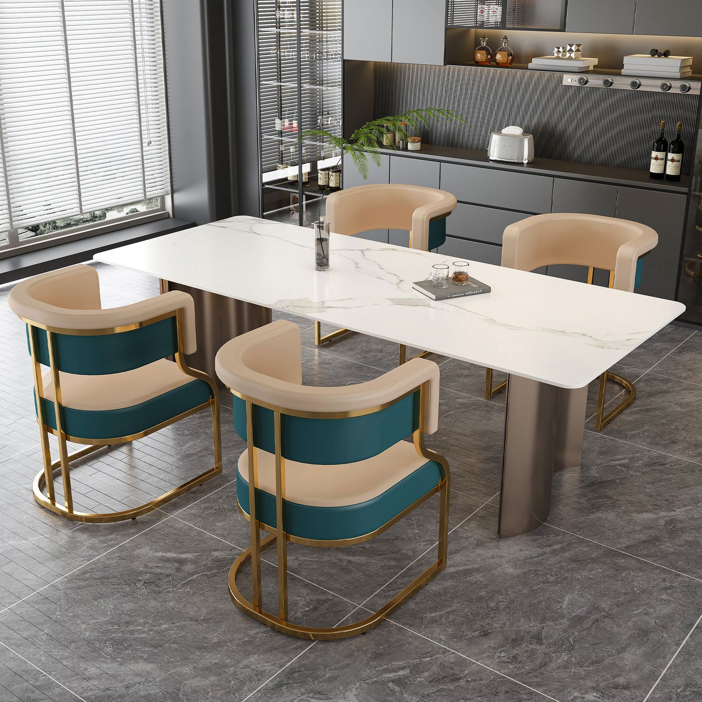Dining Chairs Ergonomic Curved Backres (Set of 2) - Blue / Neutral