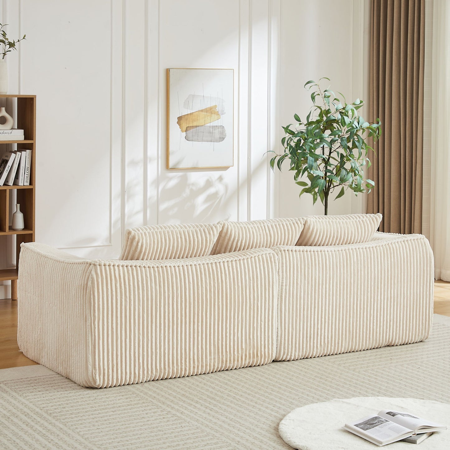 Minimalist 3 Seater Sofa With Curved Lines And Gently Sloped Backrest
