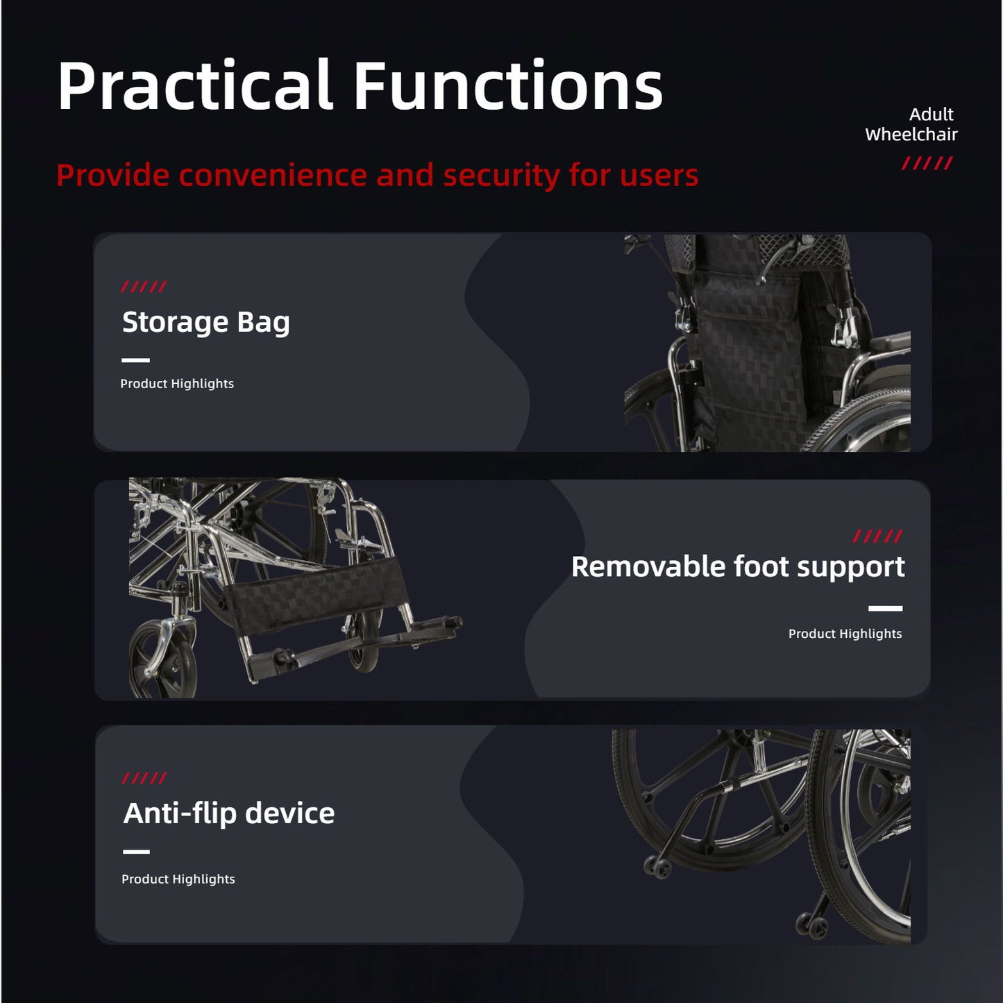 Heavy-Duty Manual Wheelchair For Adults With Double X Force Support
