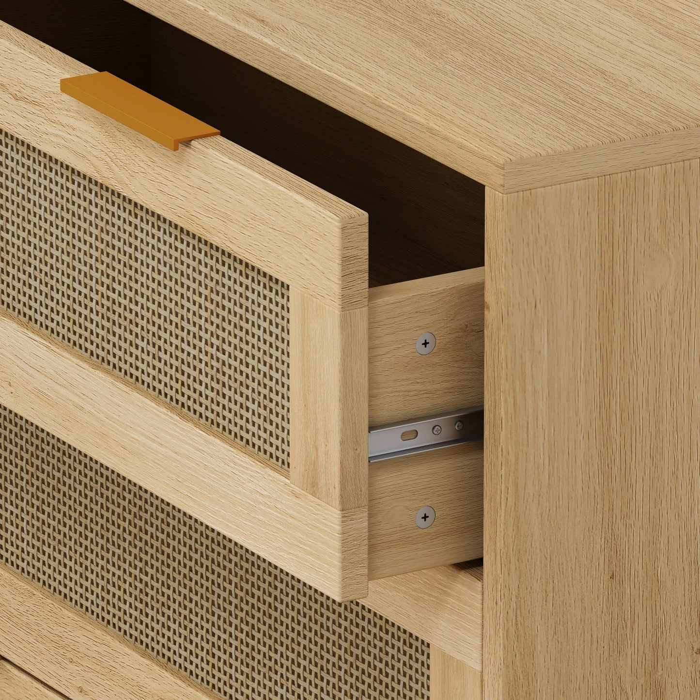 3 Drawer Storage Cabinet With Rattan Drawers For Bedroom, Living Room - Oak