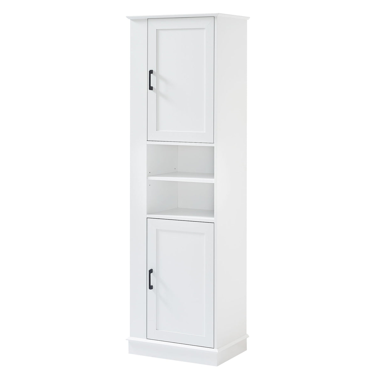Tall Freestanding Bathroom Storage Cabinet With Adjustable Shelves And Side Hooks Board, Rectangle Design