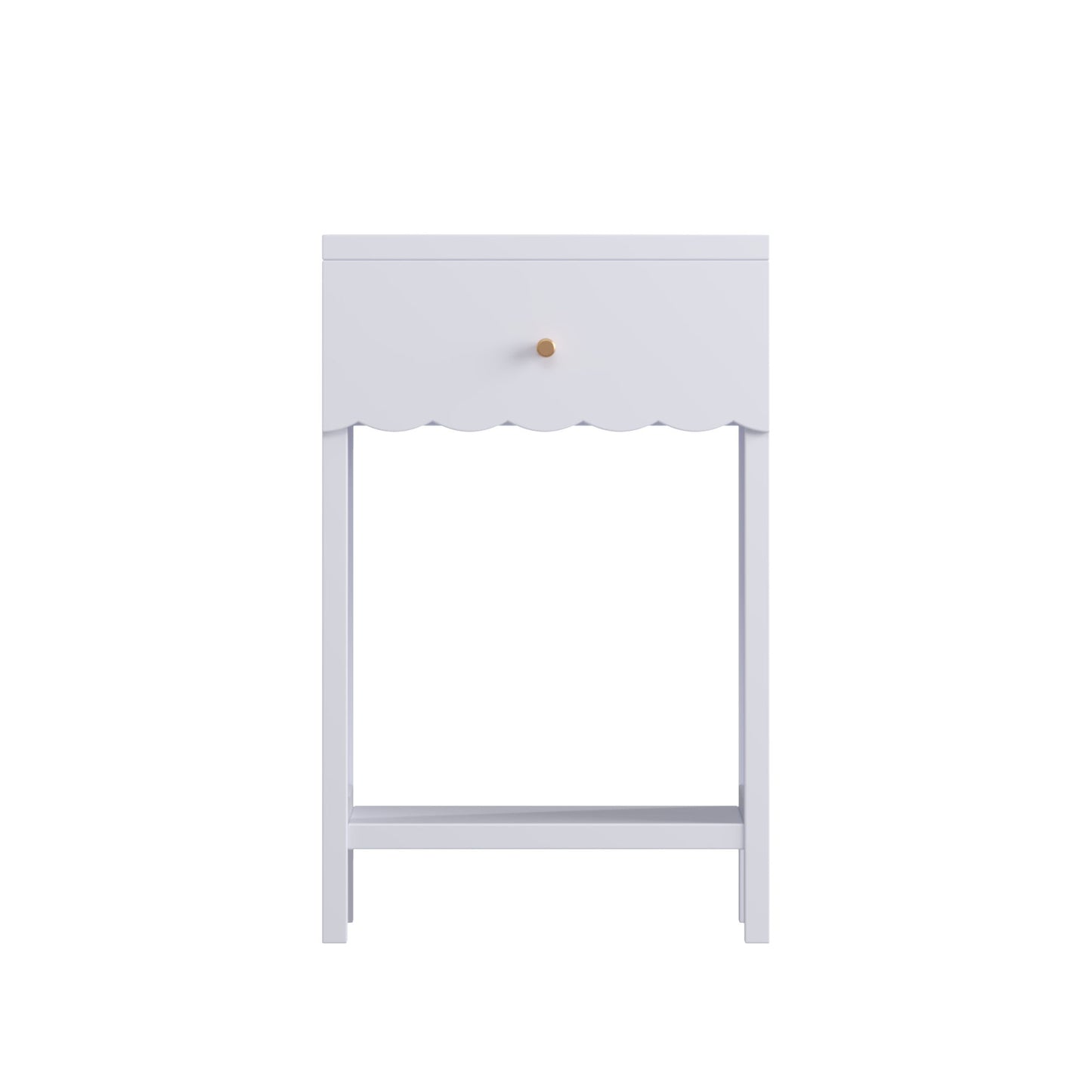 Nightstand With Drawer And Open Shelf, Scalloped Edge Bedside Table