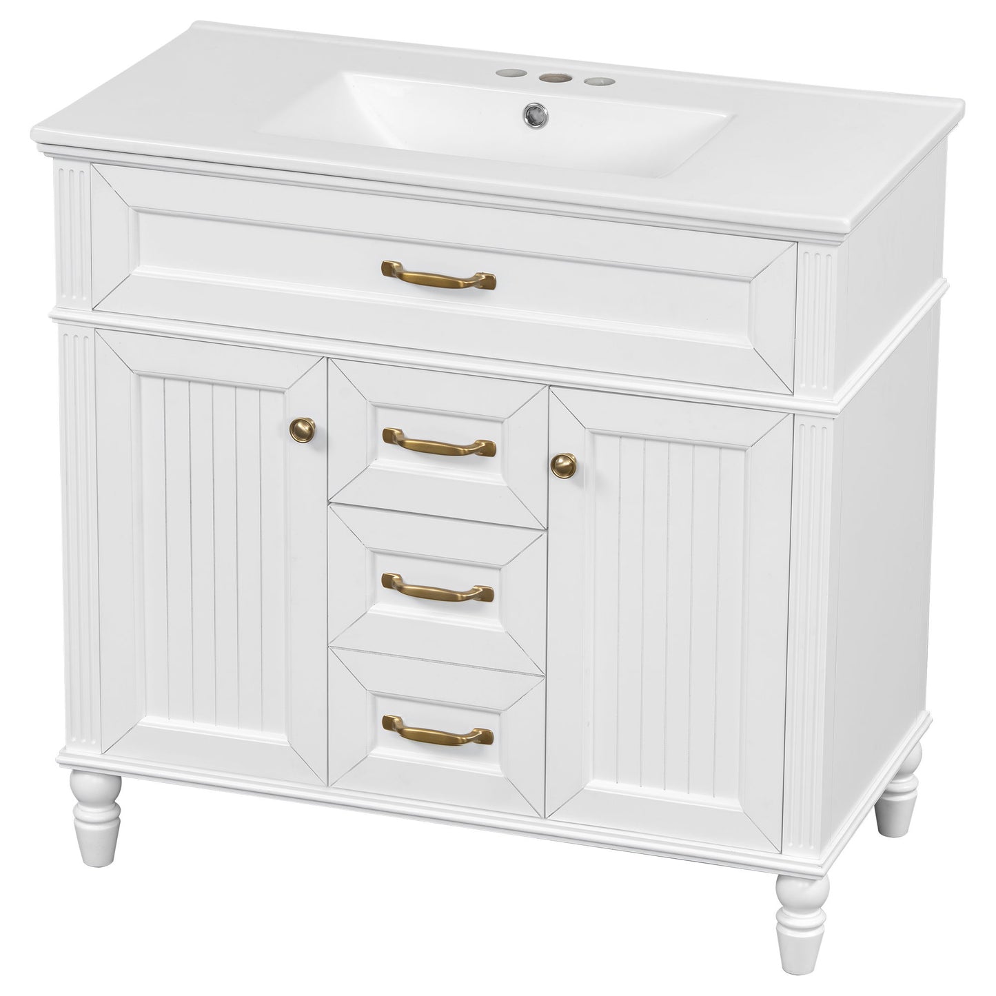 Modern Freestanding Bathroom Vanity With Sink, Cabinet, Soft-Close Drawers, Tip-Out Tray