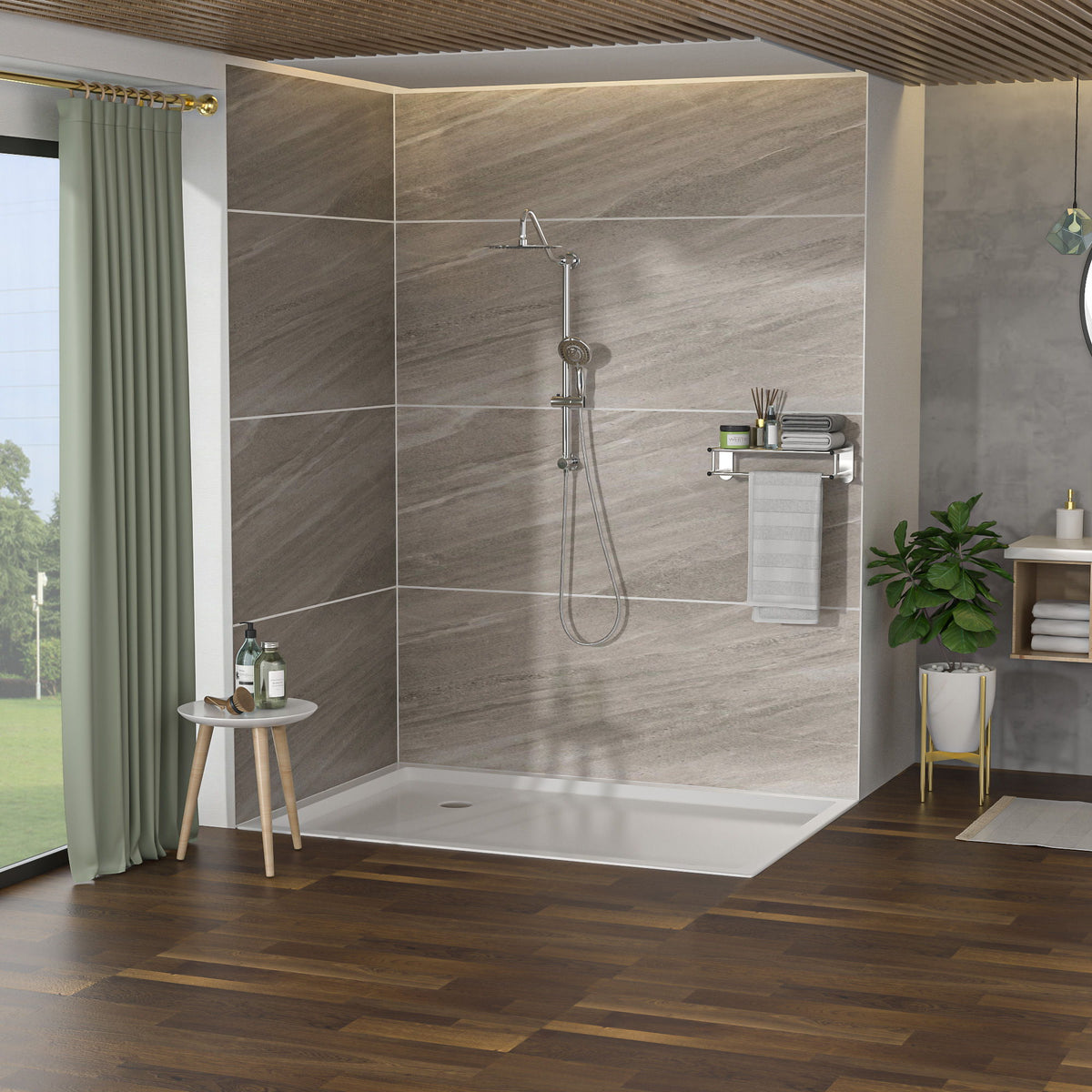 Shower System With 5 Function Rain Hand Shower And Slide Bar Combo