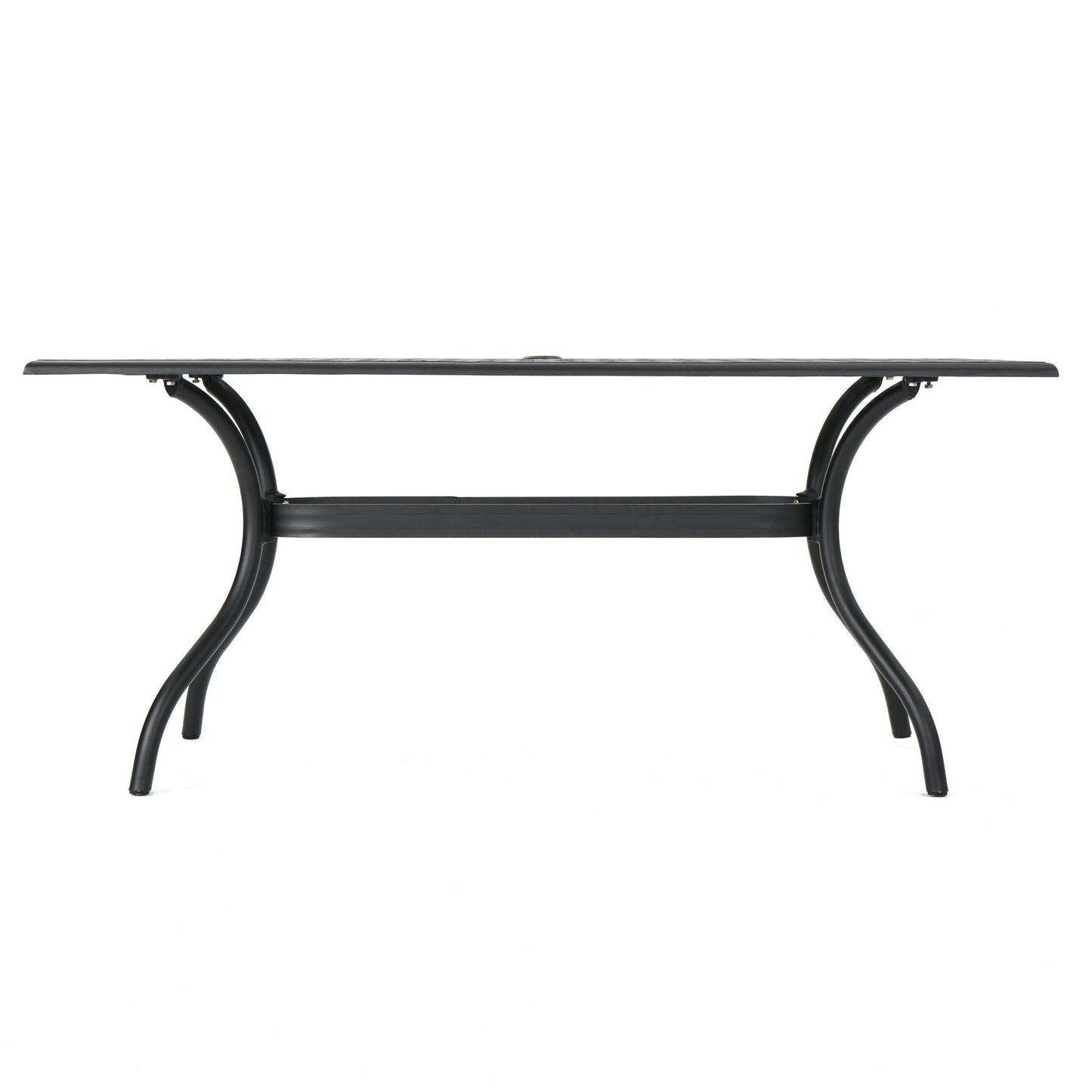 Outdoor Aluminum Dining Table With Lattice Design And Center Umbrella Hole - Black