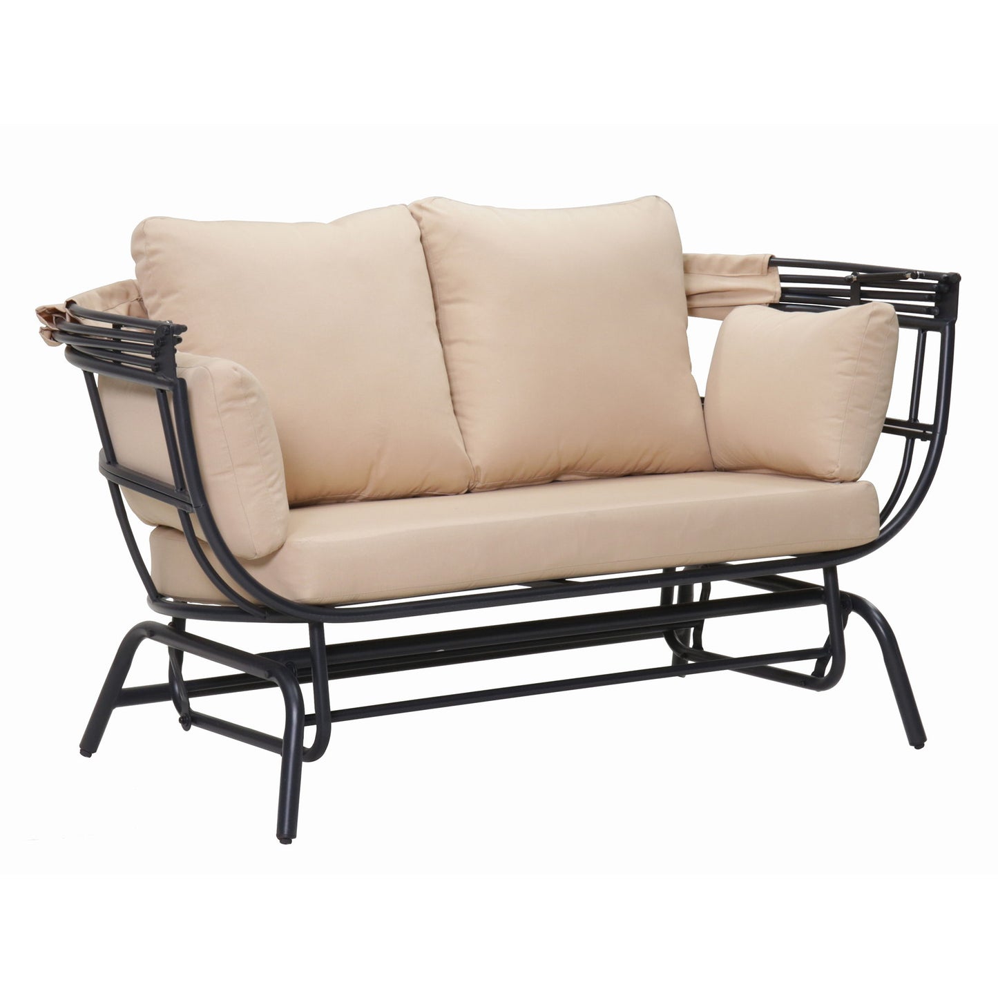 2 Person Egg Shaped Outdoor Swing Chair With Adjustable Canopy - Acacia Wood / Black / Taupe