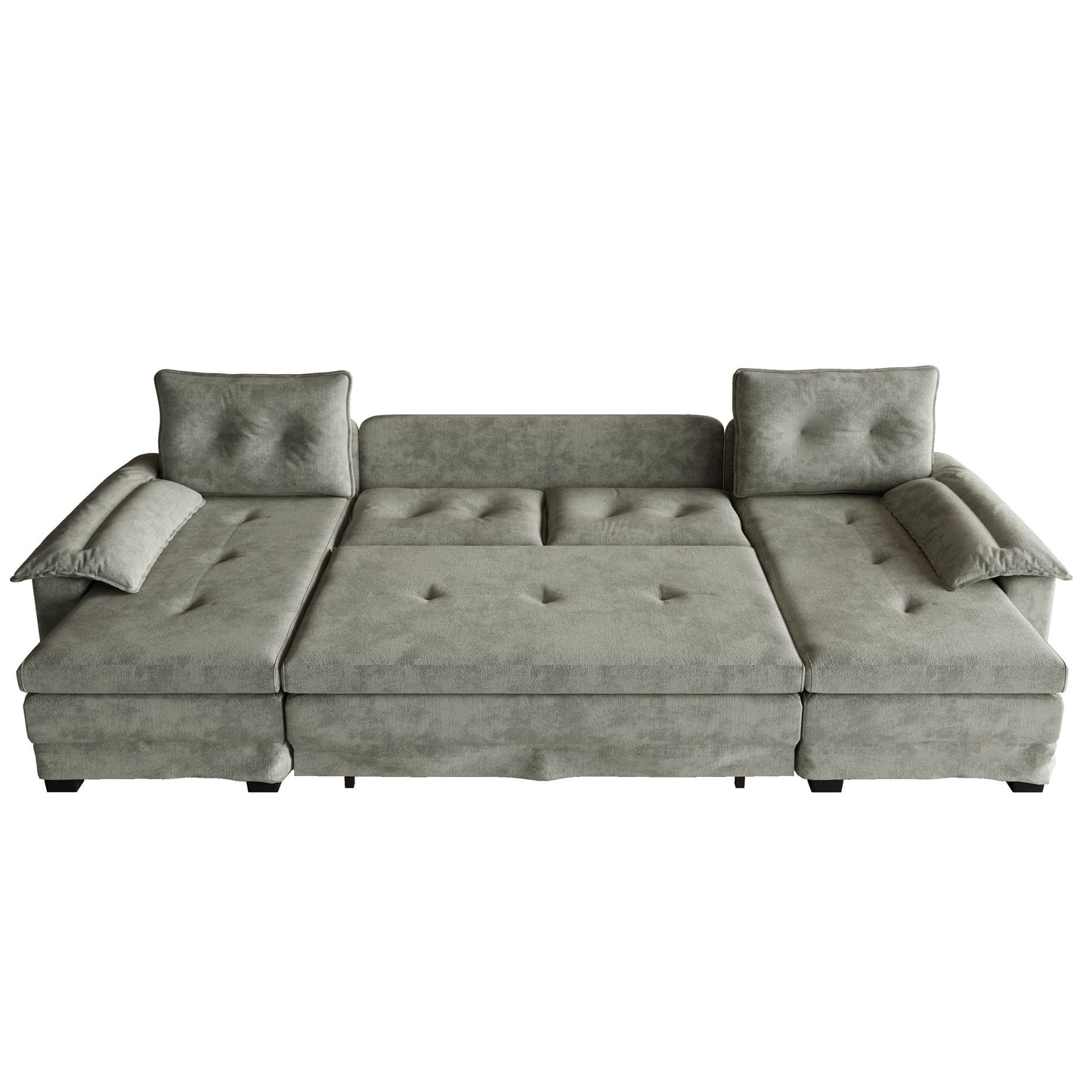 U-Shaped Sleeper Sofa With Pull Out Bed, Removable Armrests & USB Ports For Living Room