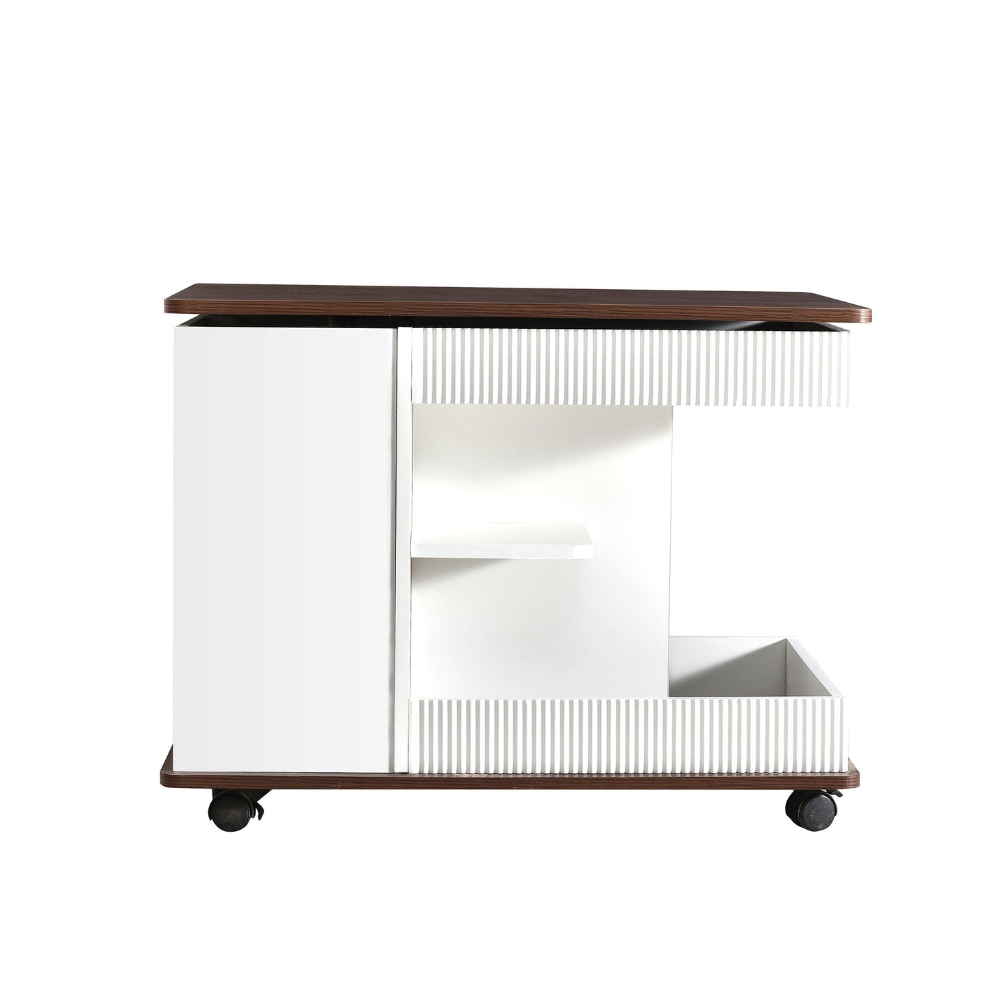 Adjustable End Table With Wheels, 360°Rotating Top And Storage Space