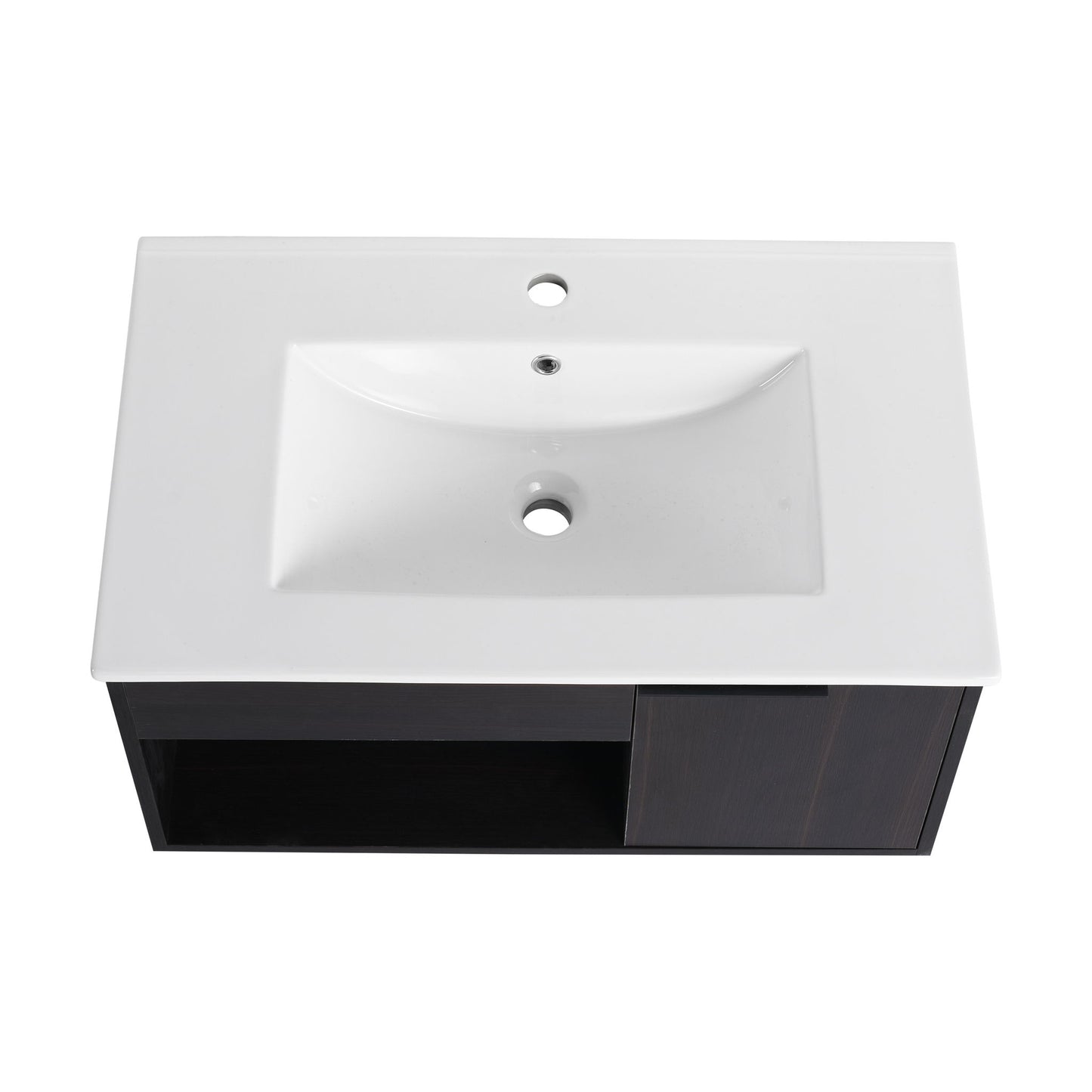 Wall Mounted Floating Bathroom Vanity With Open Shelf & Soft Close Door
