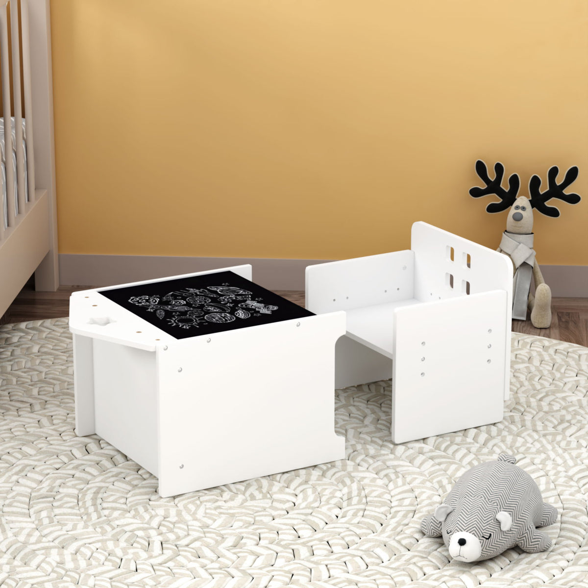 Montessori Weaning Table And Chair Set, Toddler Table With Adjustable Height - White