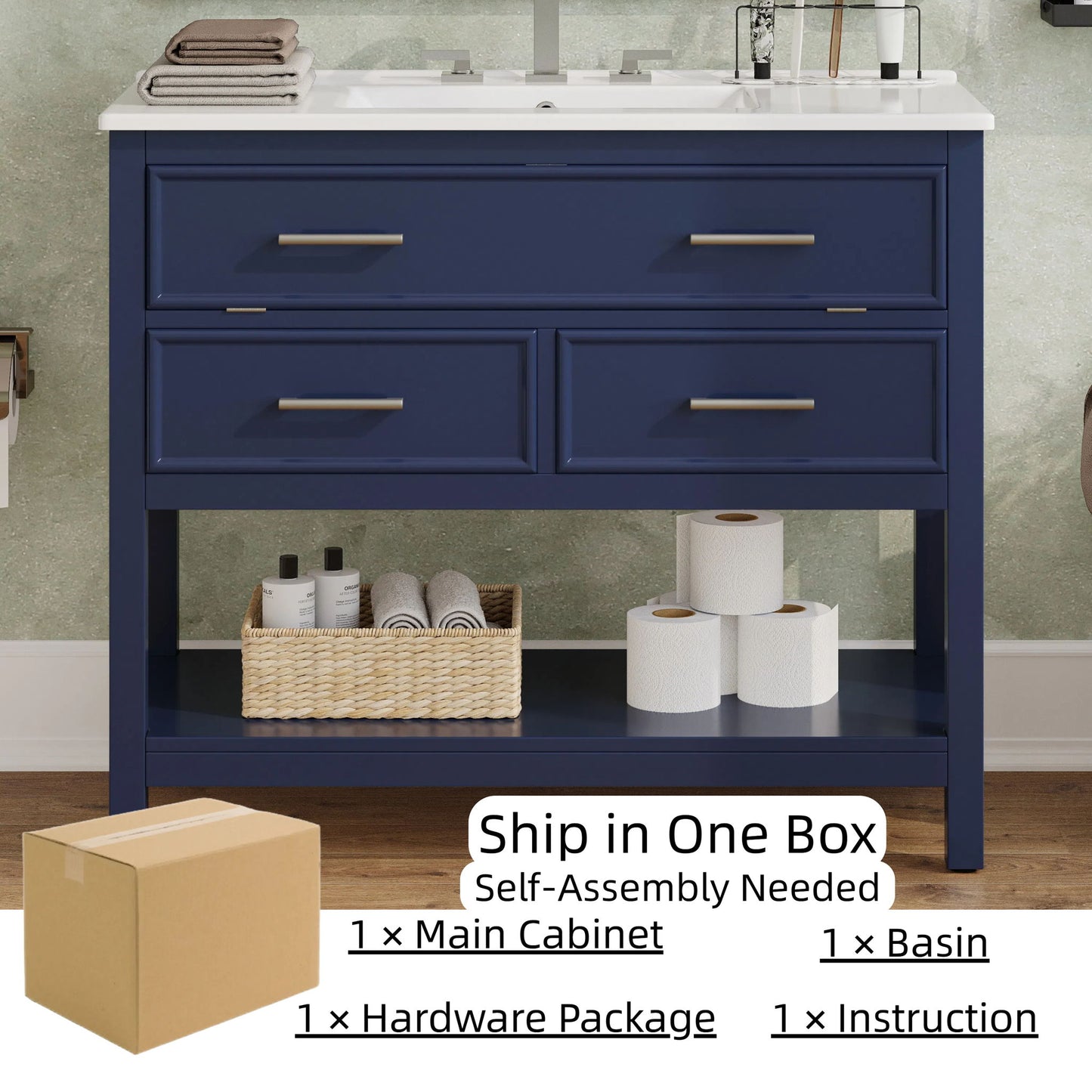Bathroom Vanity With Ceramic Sink, Tip Out Tray & 2 Full Extension Drawers