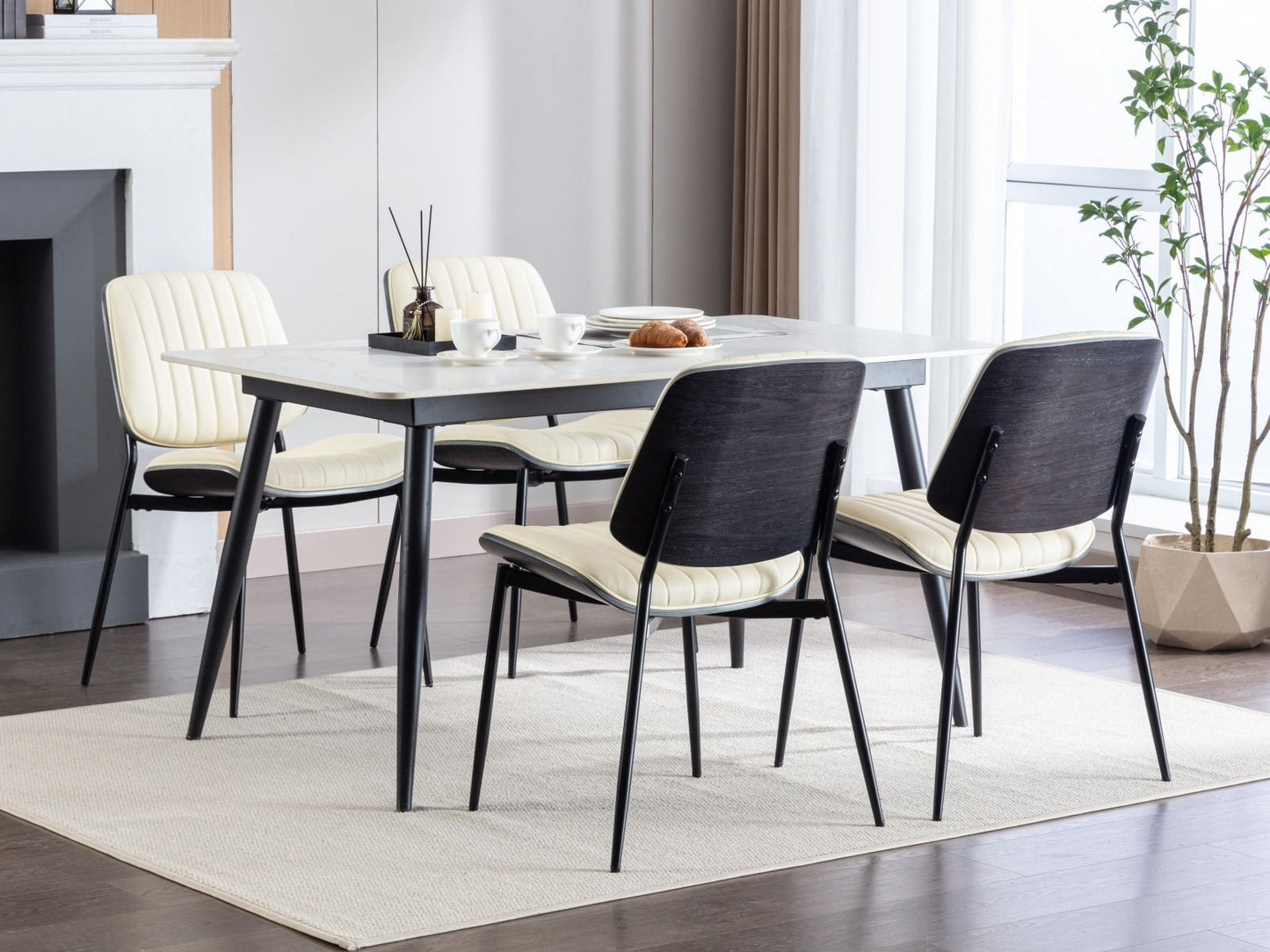 Dining Chairs (Set of 2) Mid-Century Modern Retro Chair With Walnut Bentwood Back Upholstered Seat Metal Legs Adjustable Foot For Kitchen Dining Room Chairs