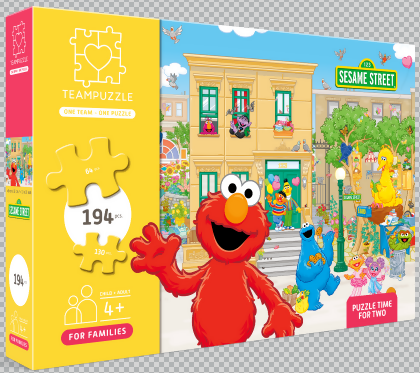 TEAMPUZZLE FOR FAMILIES: Sesame Street - 194pc Puzzle, 2 Difficulty Level Sections, 19x13, Lively Neighborhood & Character Scene, Search & Find, Family & Kids 4+